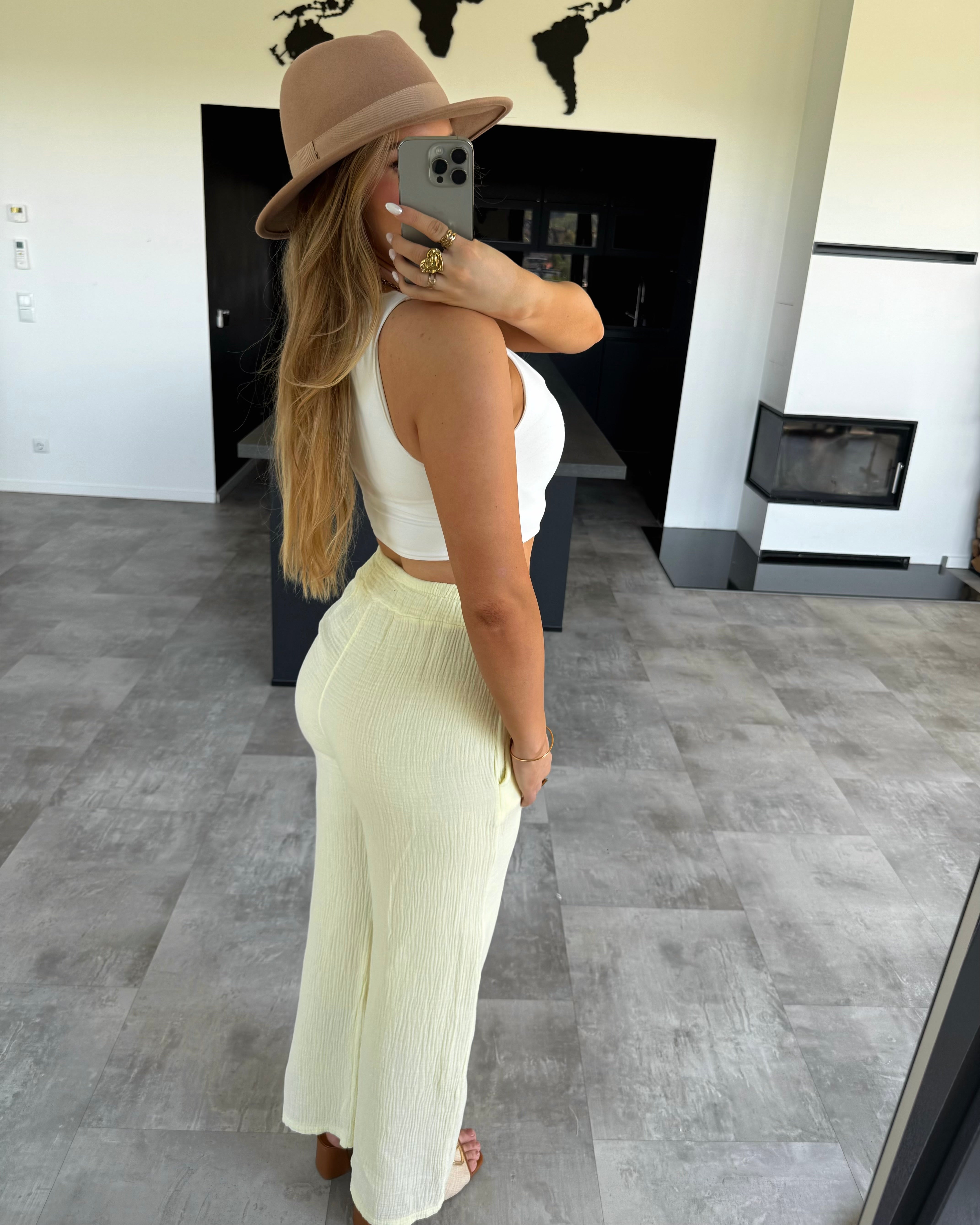 Musselin Hose „Joia“ Hellgelb