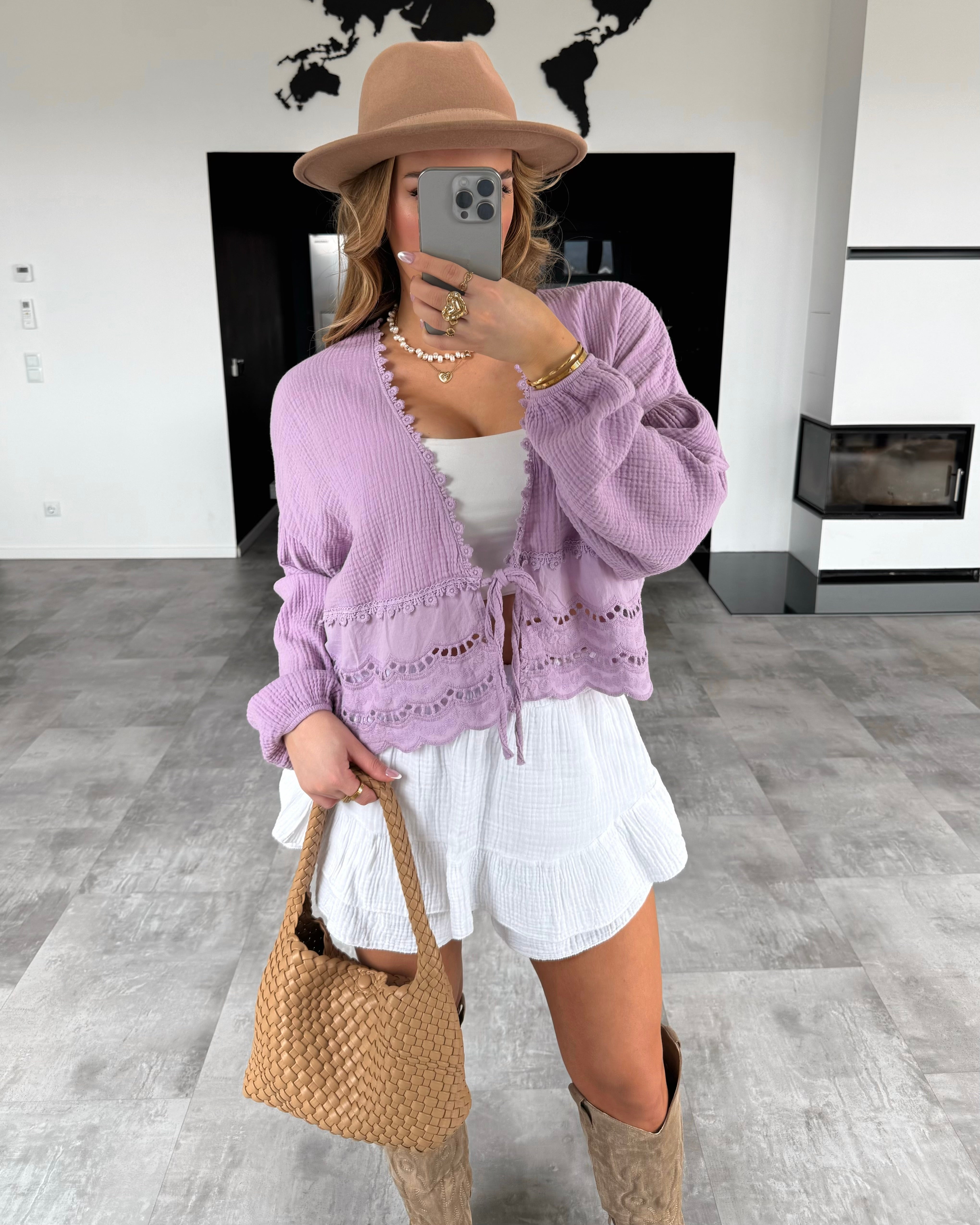 Musselin Knoten-Bluse "Emmi" Flieder