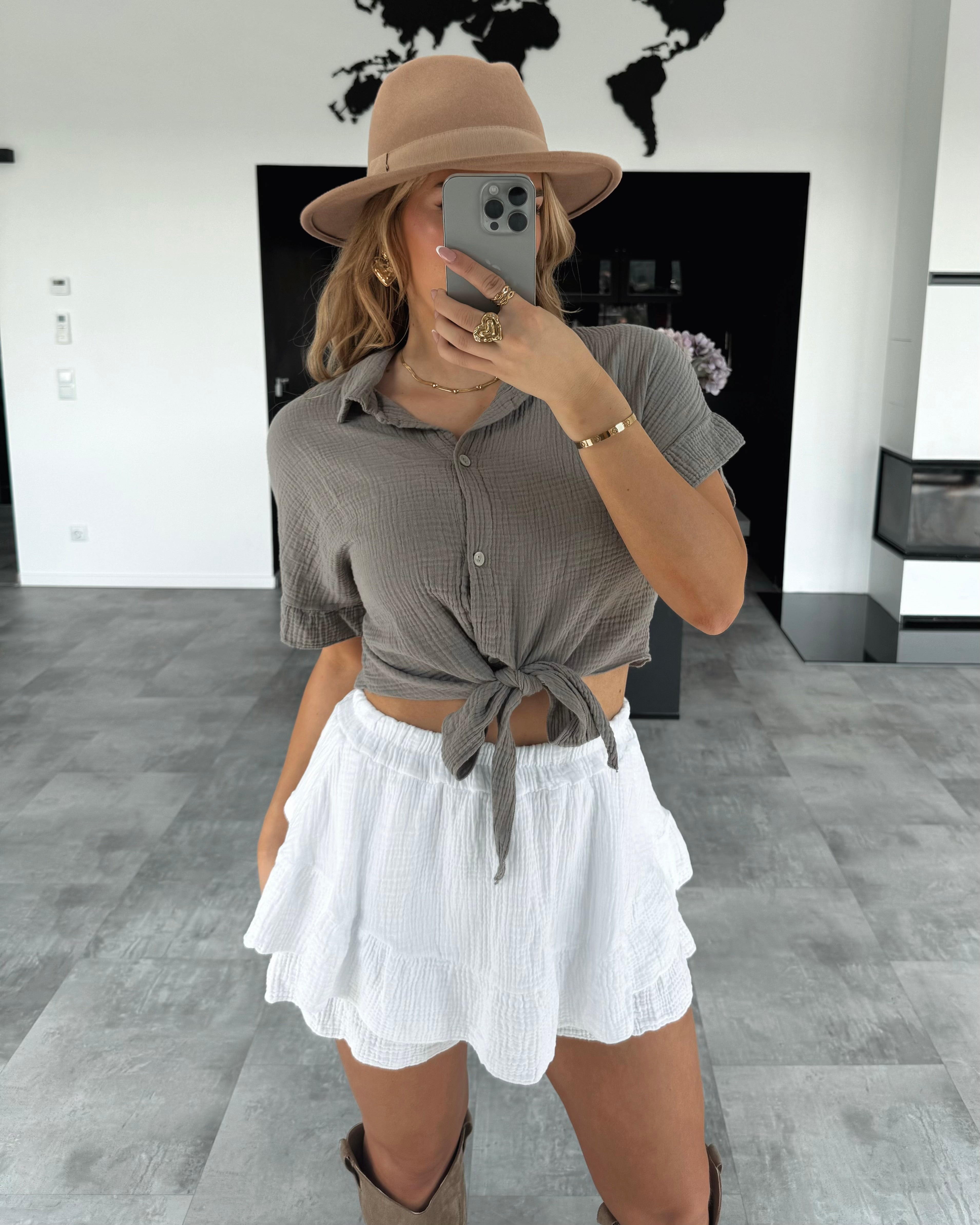 Musselin Knotenshirt "Lia" Taupe