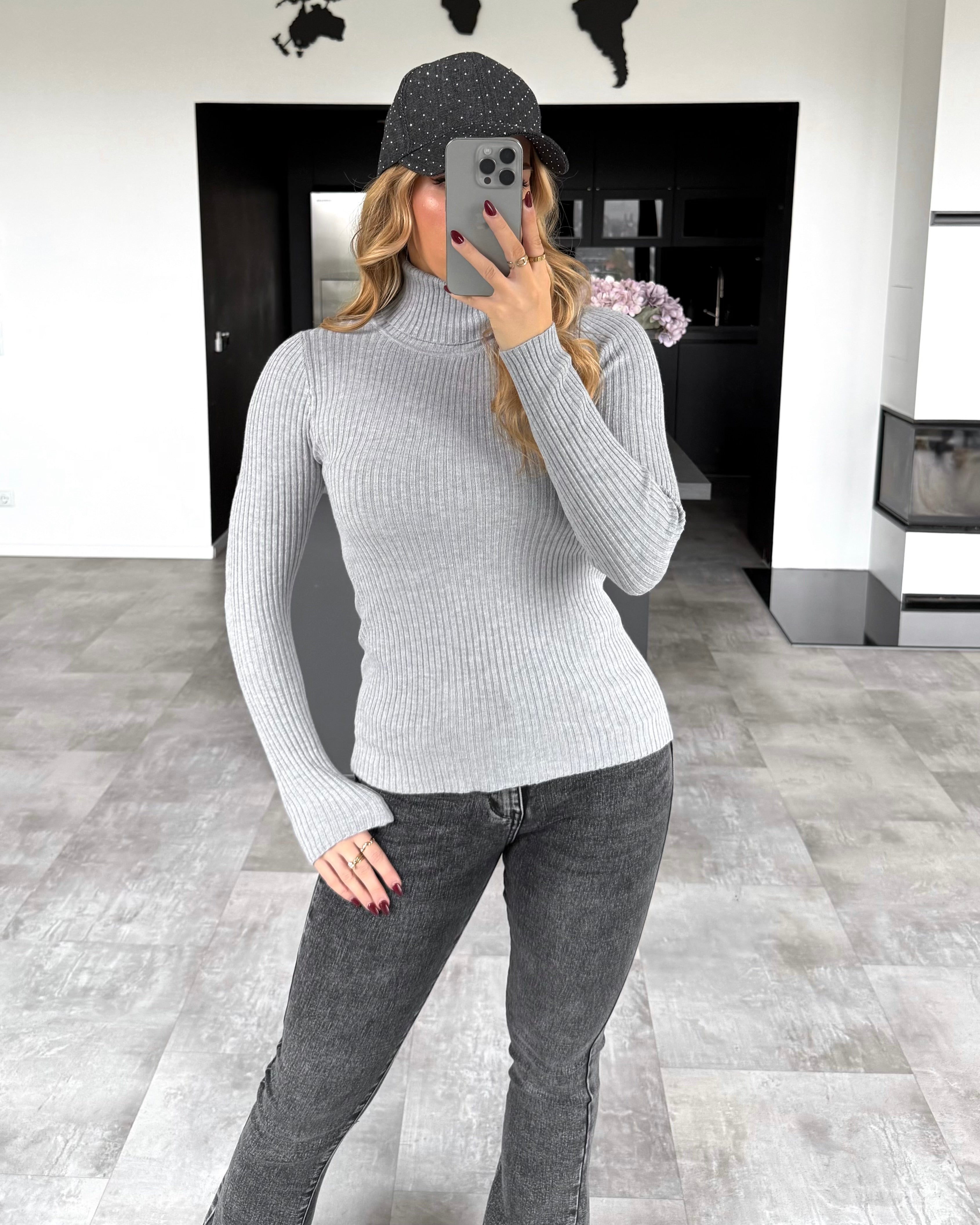 Rollkragenpullover "Rosy" Hellgrau