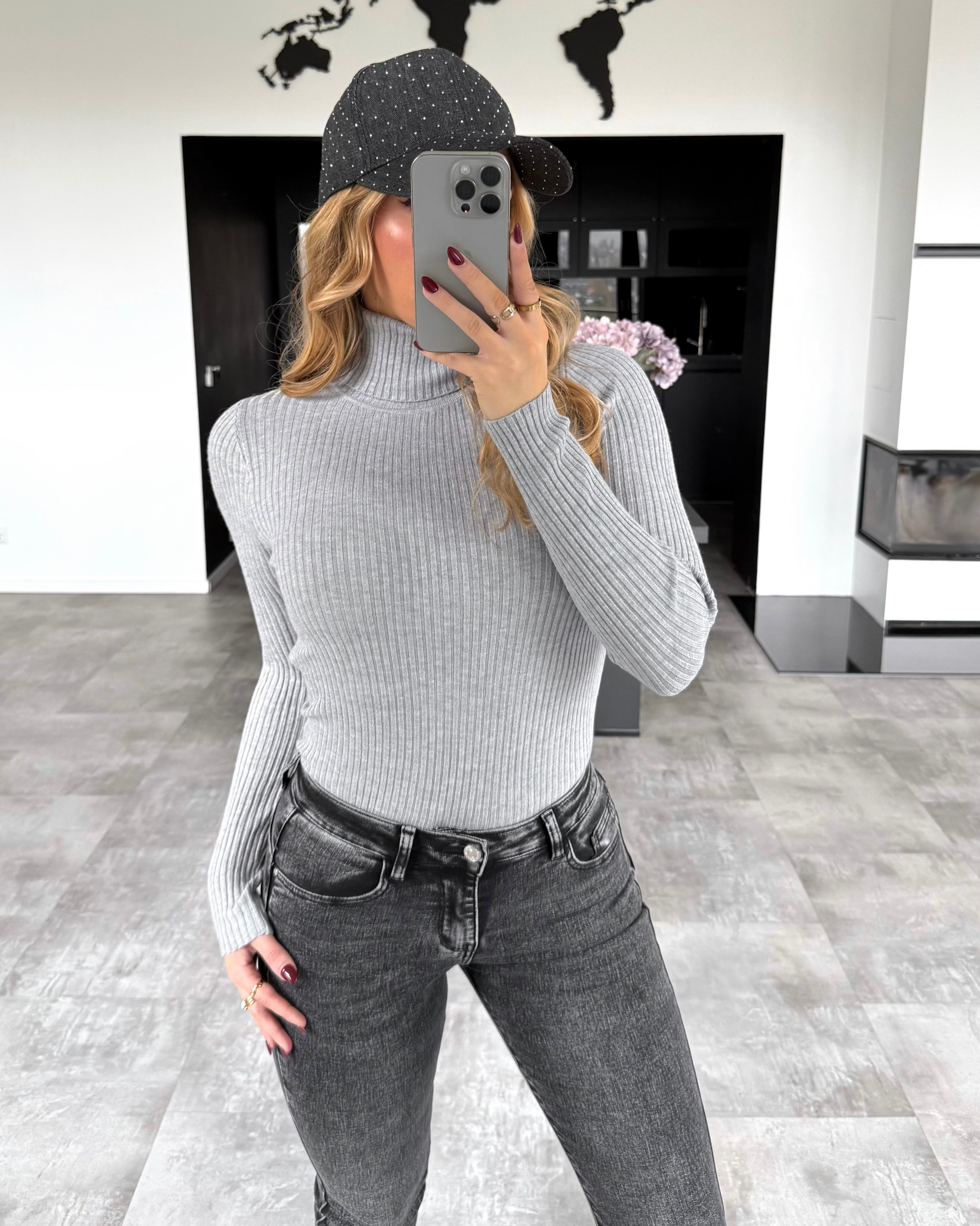 Rollkragenpullover "Rosy" Hellgrau