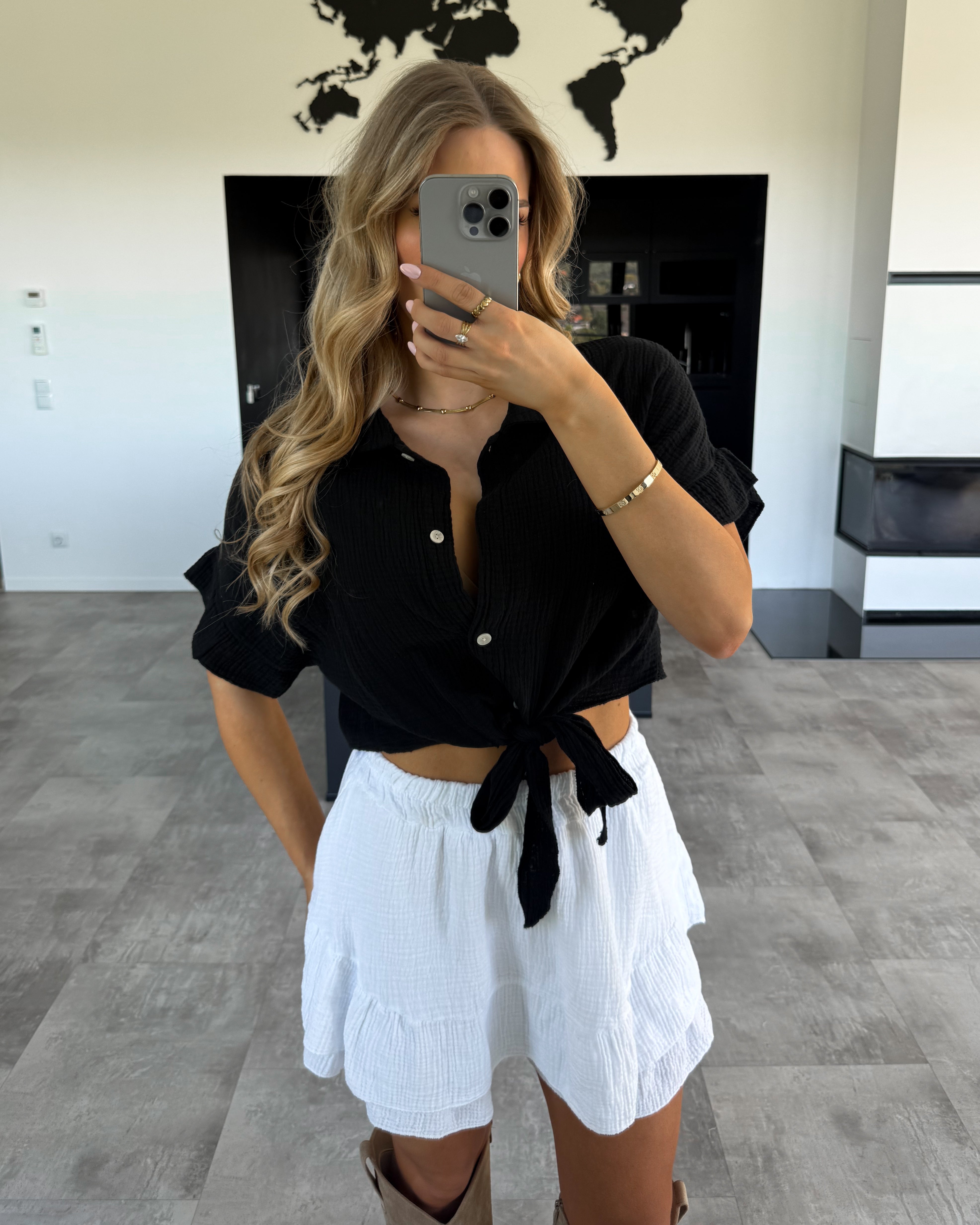 Musselin Knotenshirt "Lia" Schwarz