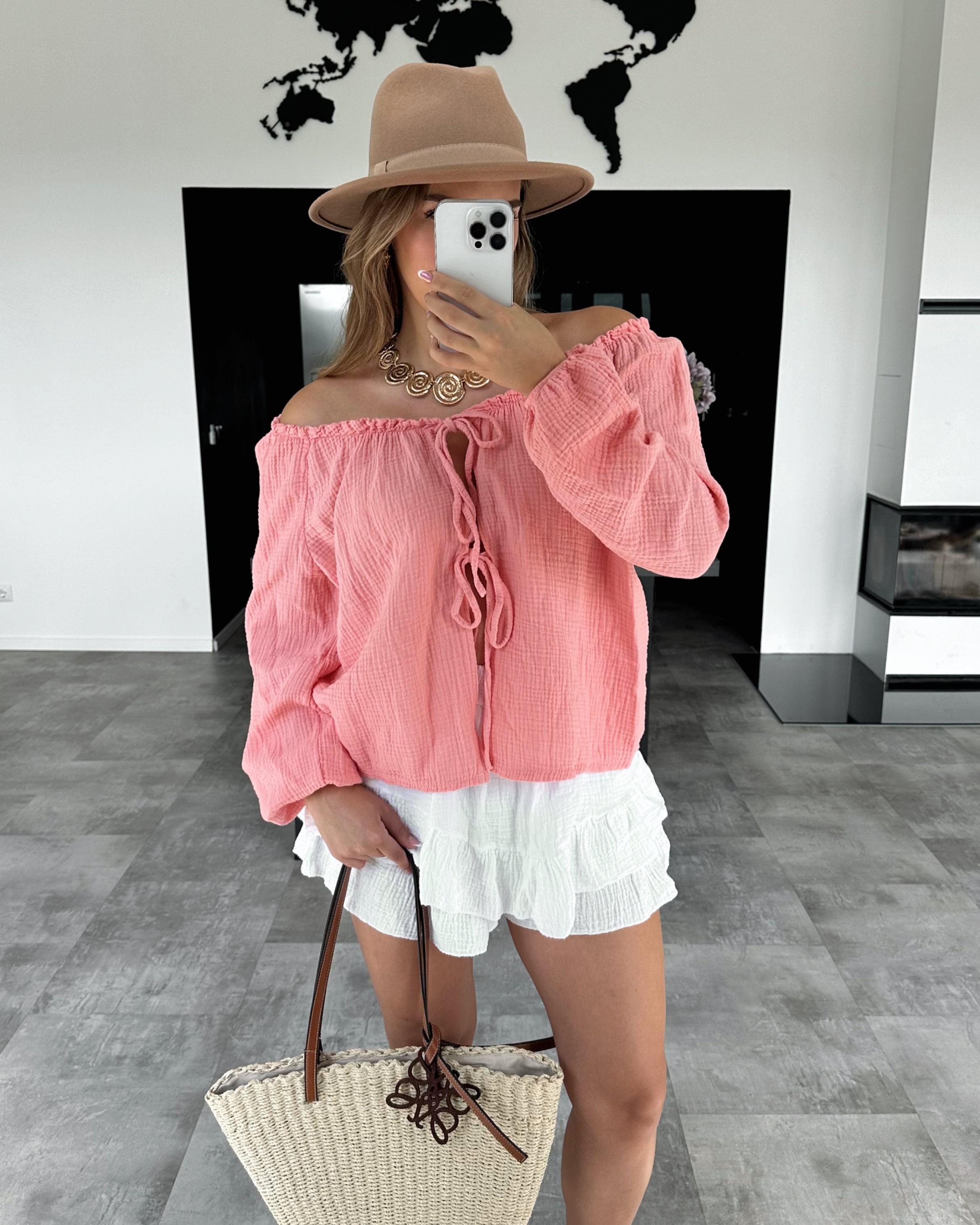 Musselin Knoten-Bluse "Kristin" Koralle