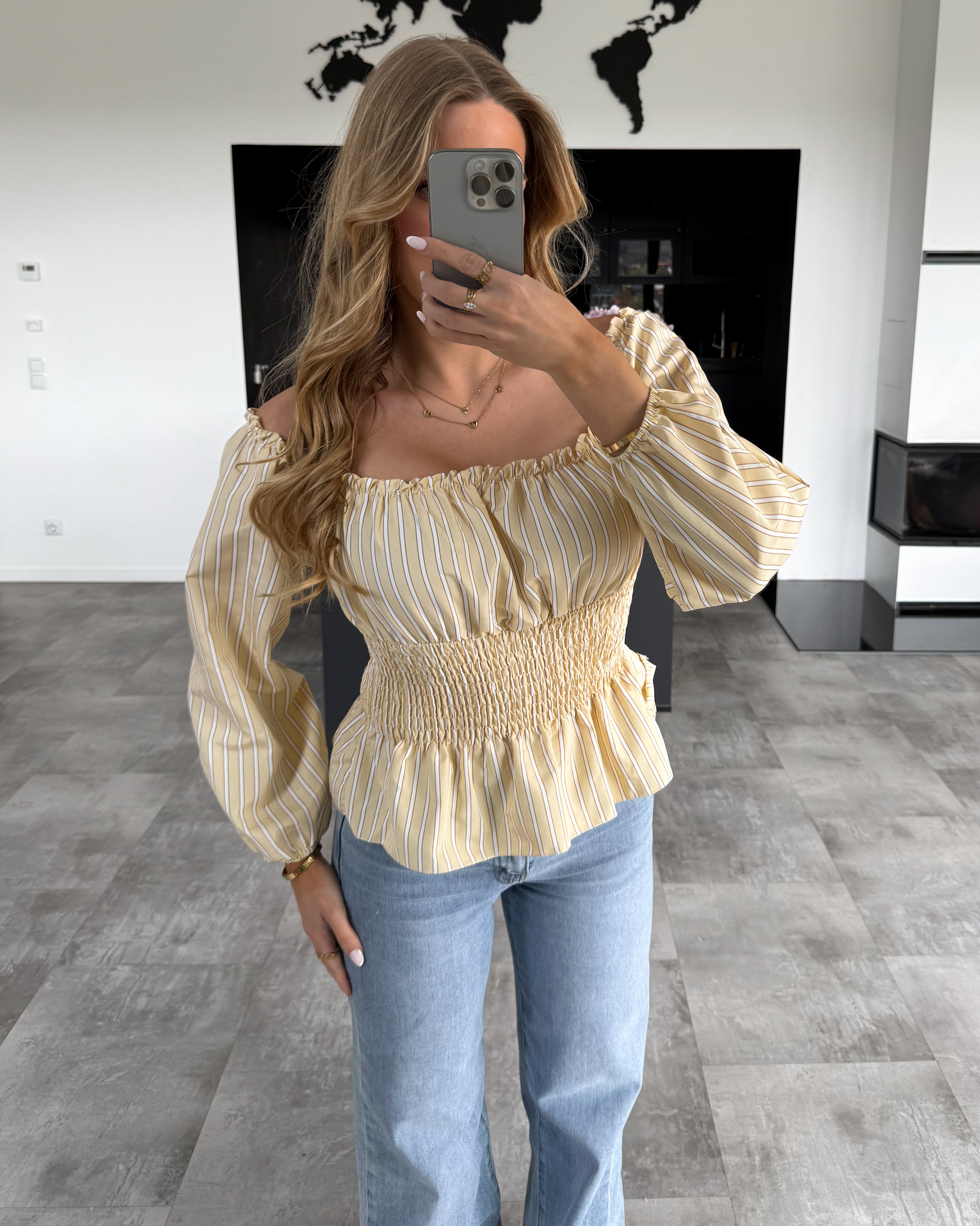 Off-Shoulder Streifen Bluse “Destina“ Gelb