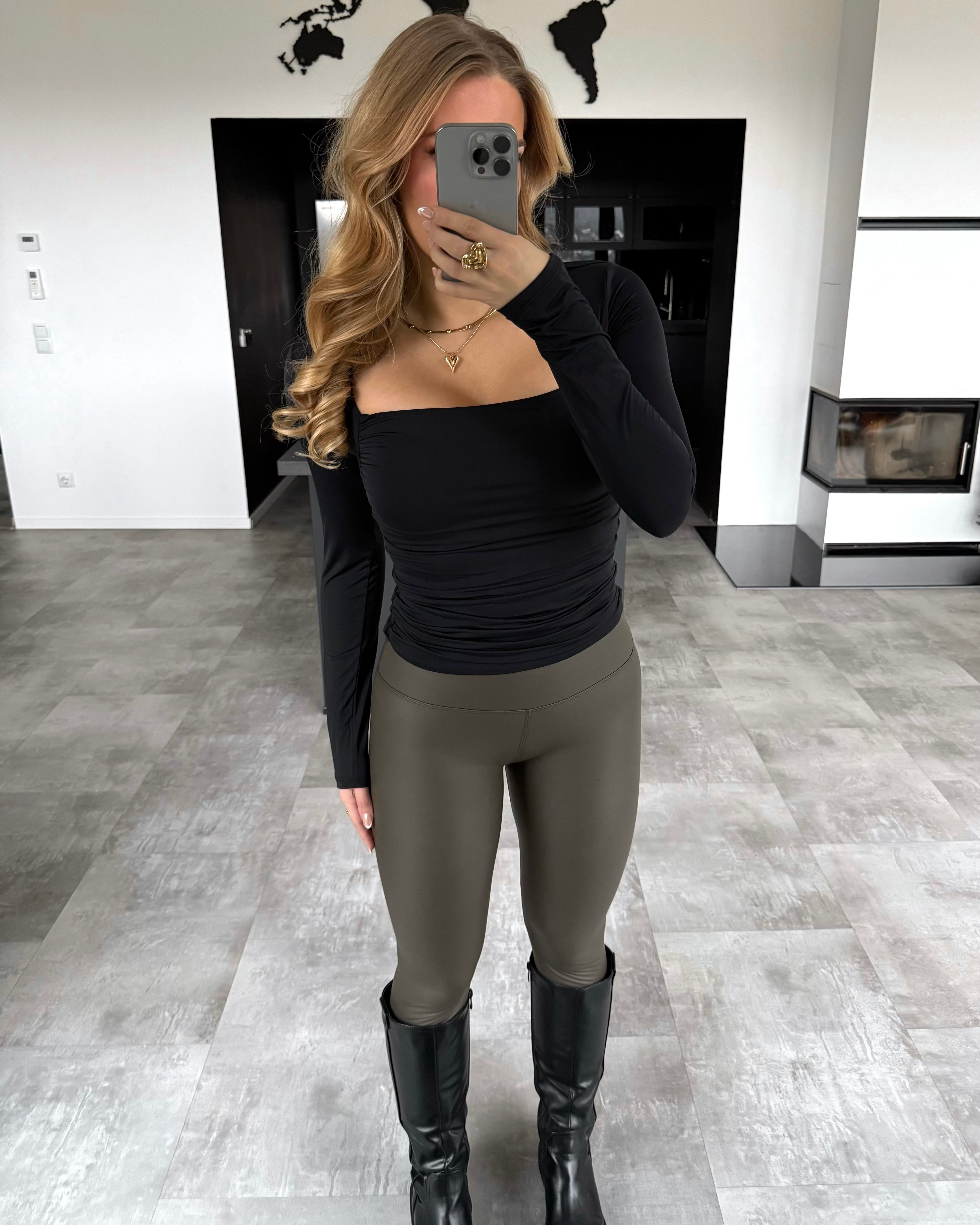 Lederleggings Gefüttert Khaki