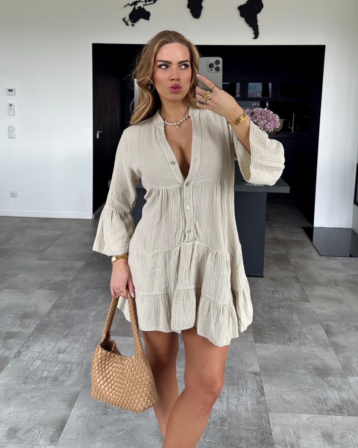 Musselin Kleid „Sofia“ Beige