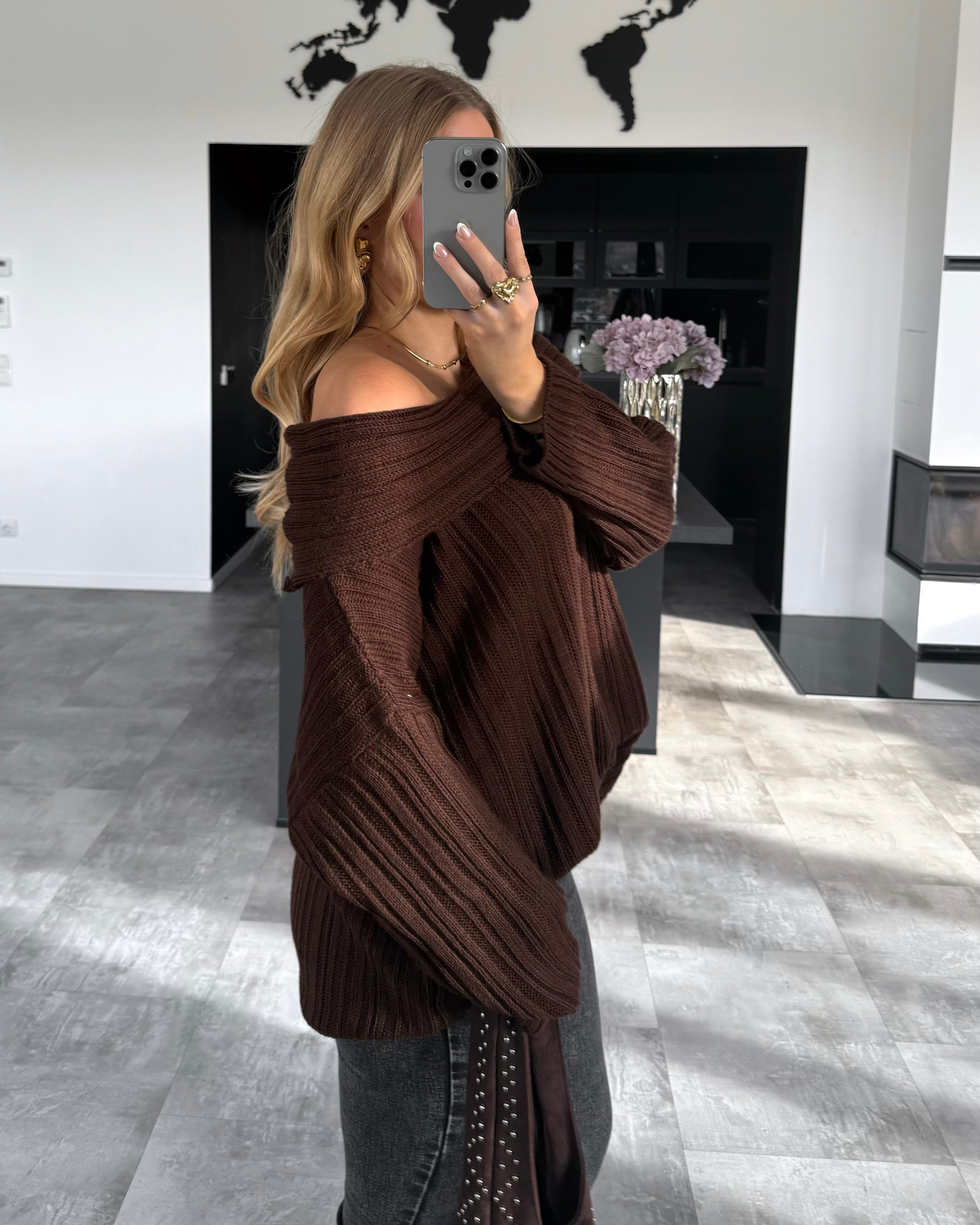 Off-Shoulder Strickpullover "Ivy" Chocolate
