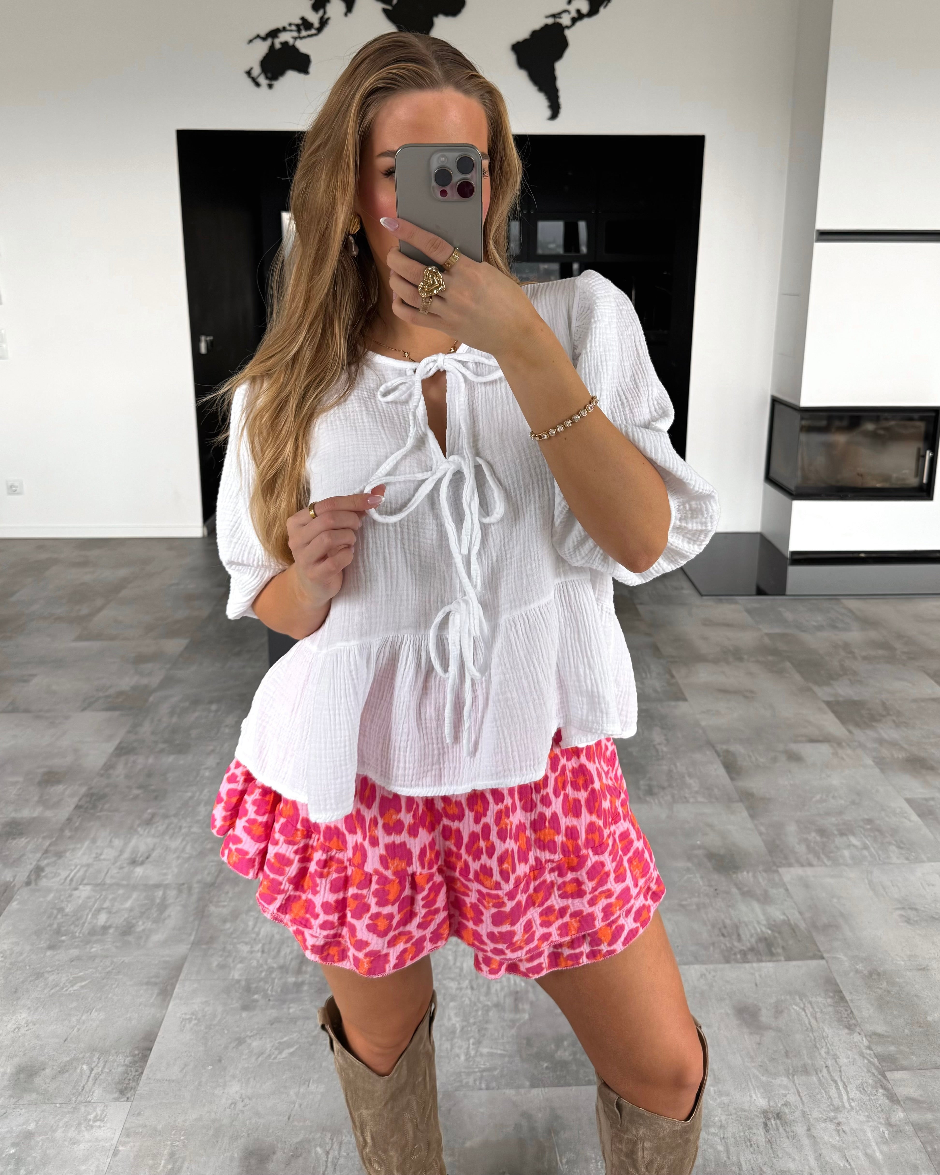 Musselin Knoten-Bluse "Leona" Weiß