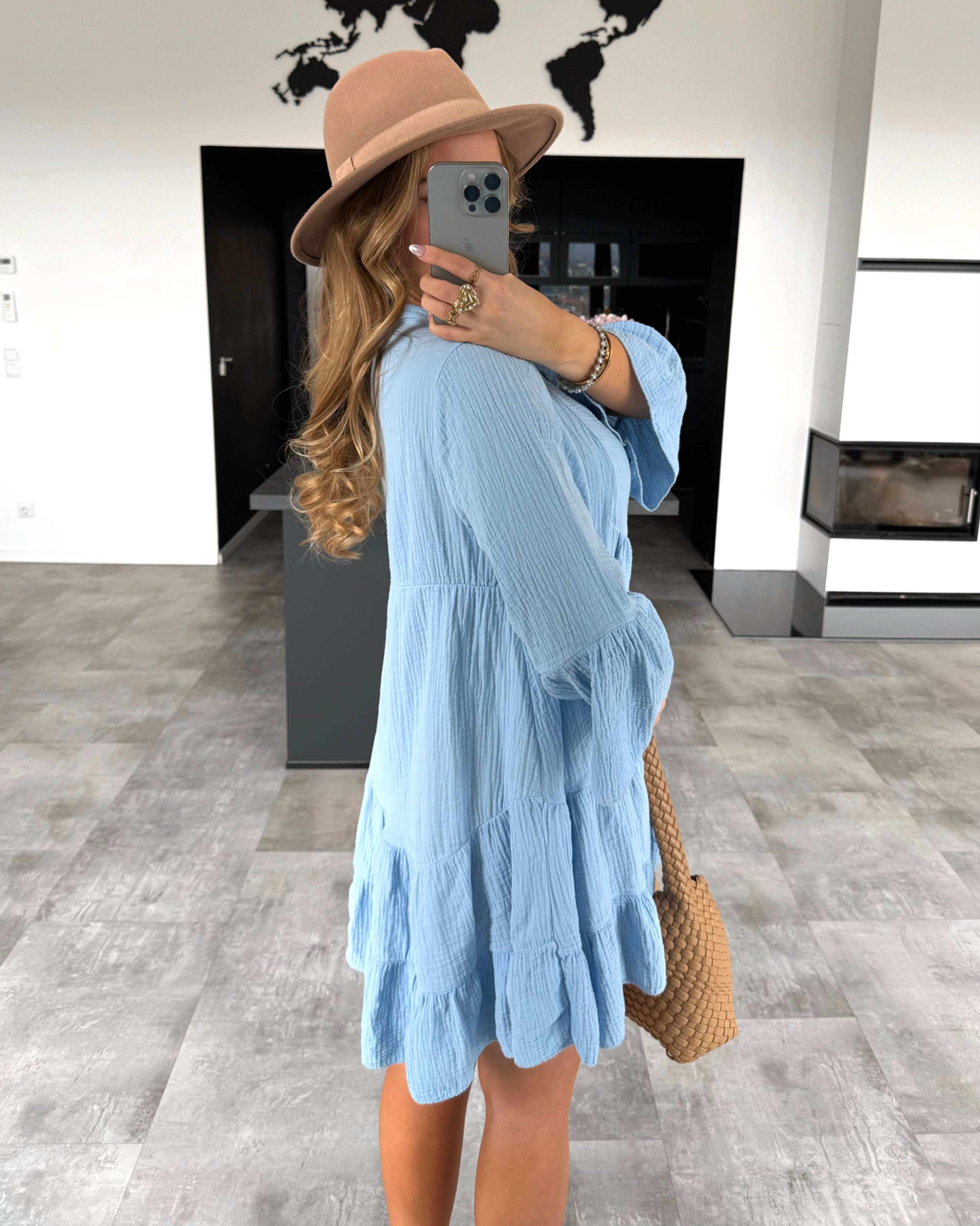 Musselin Kleid „Sofia“ Hellblau