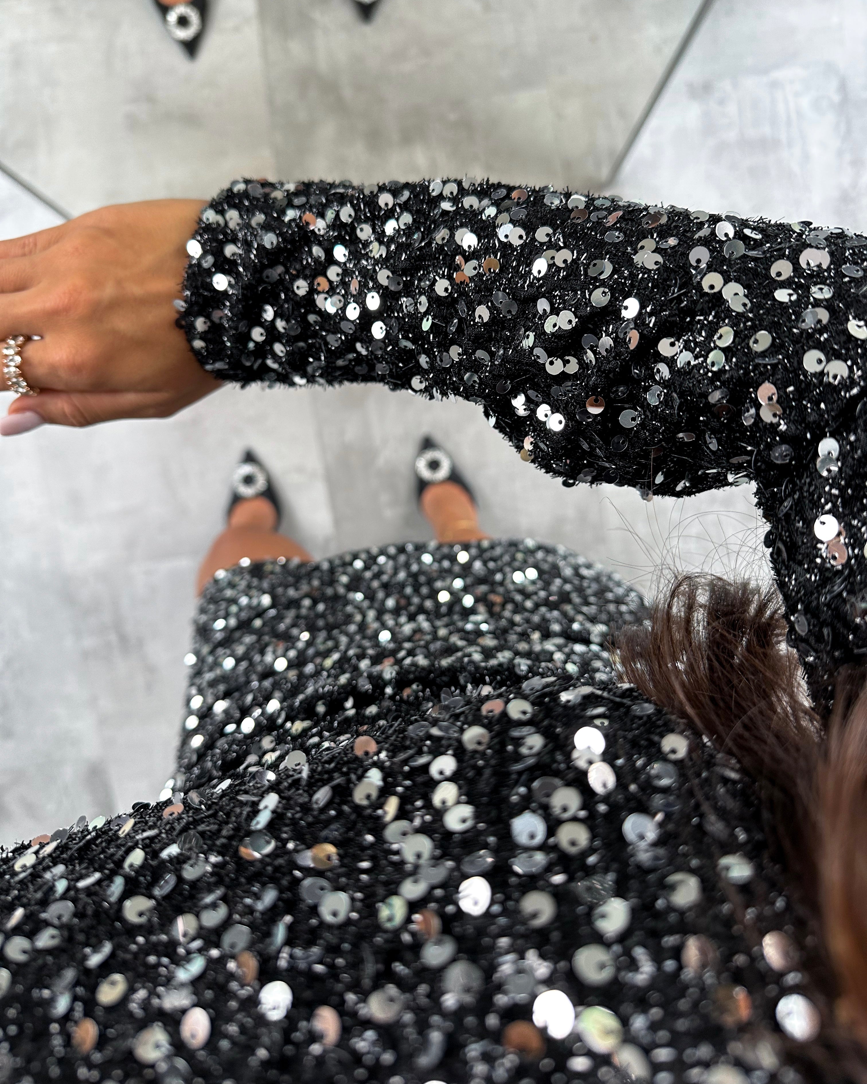 Pailletten-Kleid "Payton" Schwarz-Silber