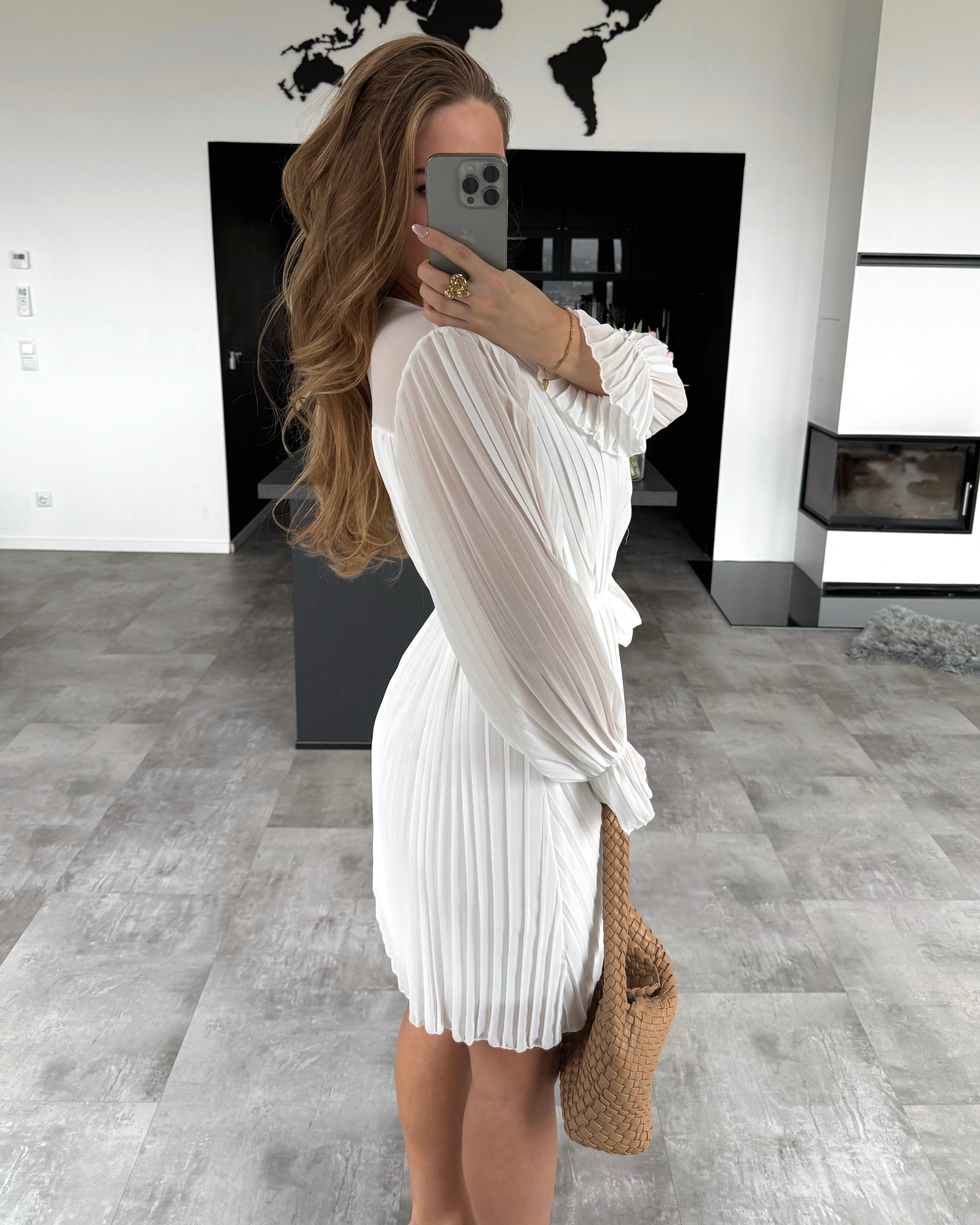 BWARE Plissee Kleid "Lorina" Weiß #108