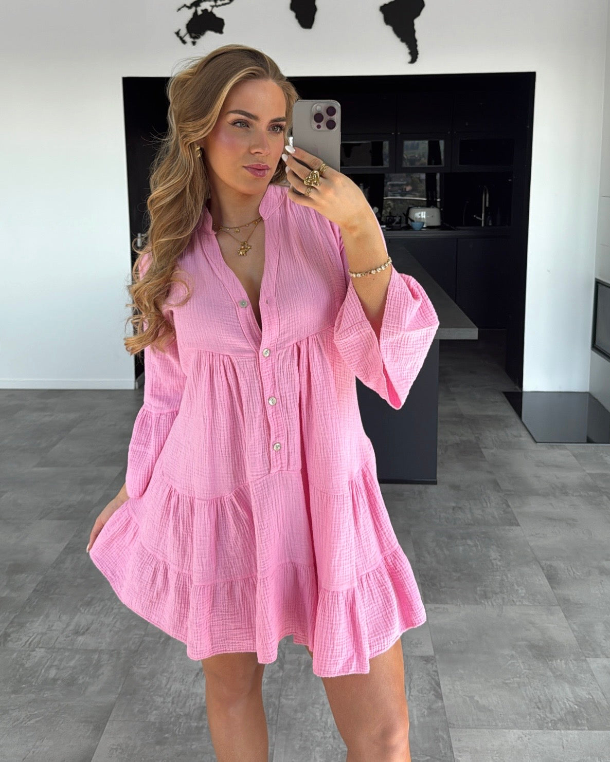 Musselin Kleid „Sofia“ Bubblegum Rosa