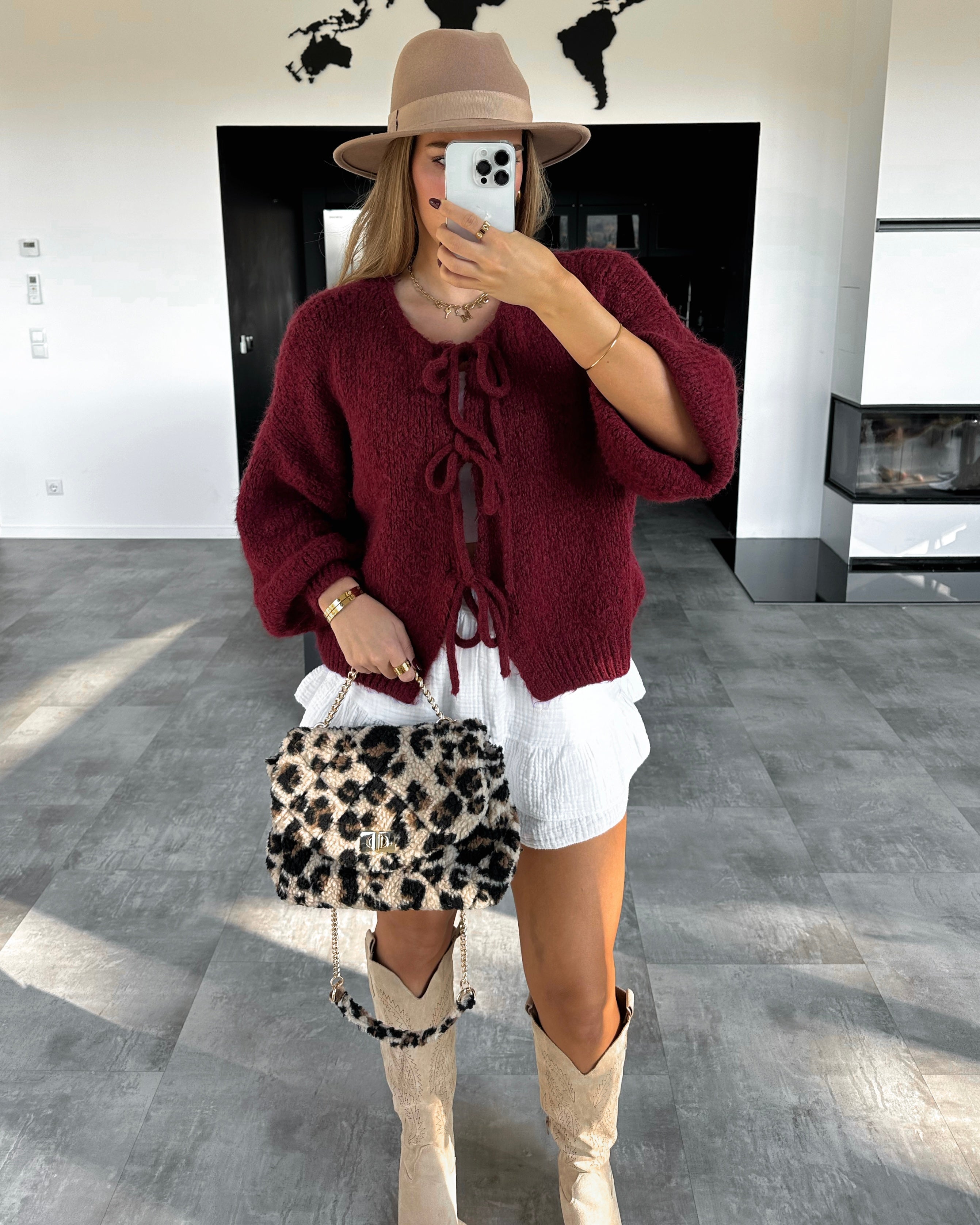 Knoten-Cardigan "Mavie" Bordeaux