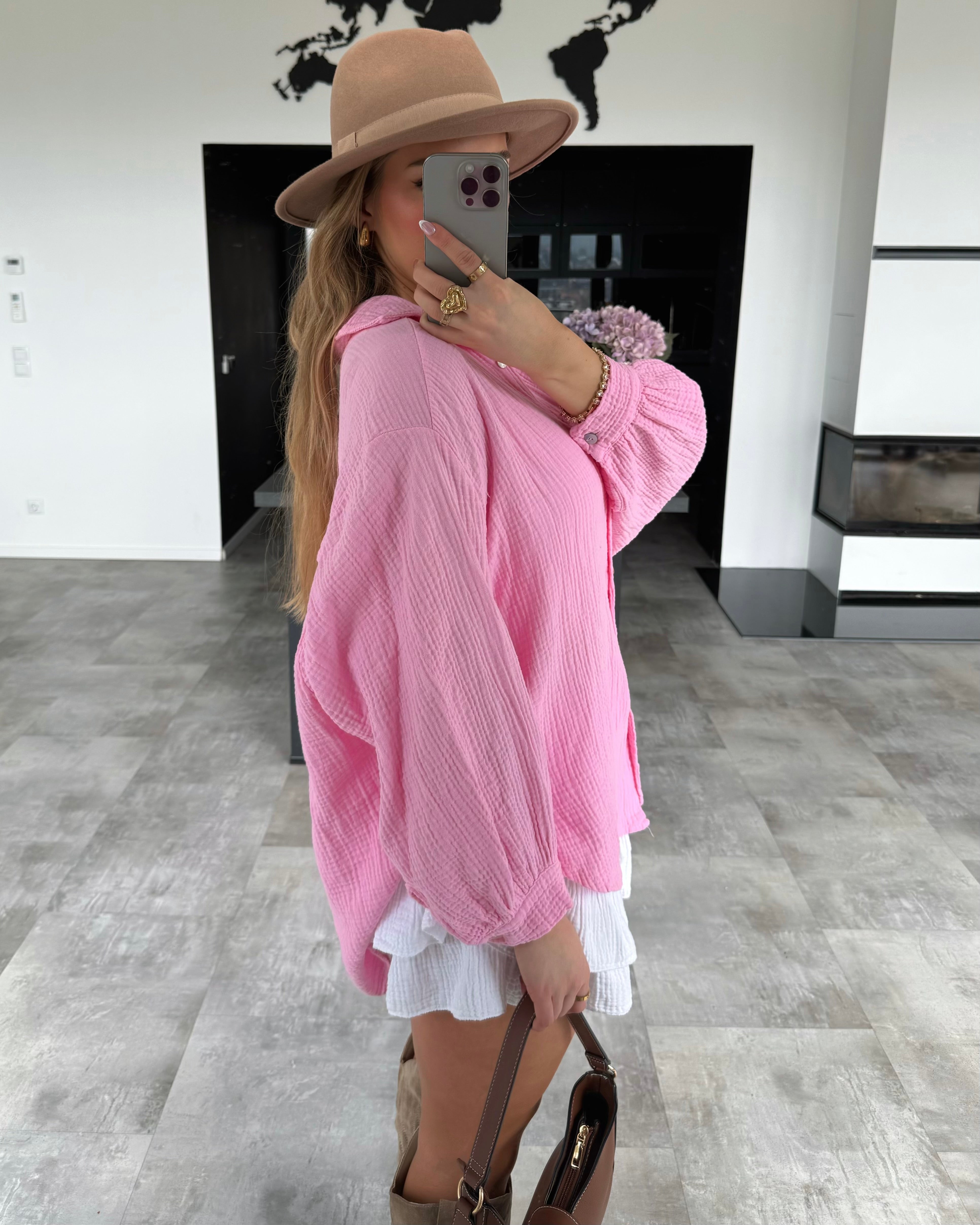 Musselin Bluse "Malea" Midi Bubblegum Rosa