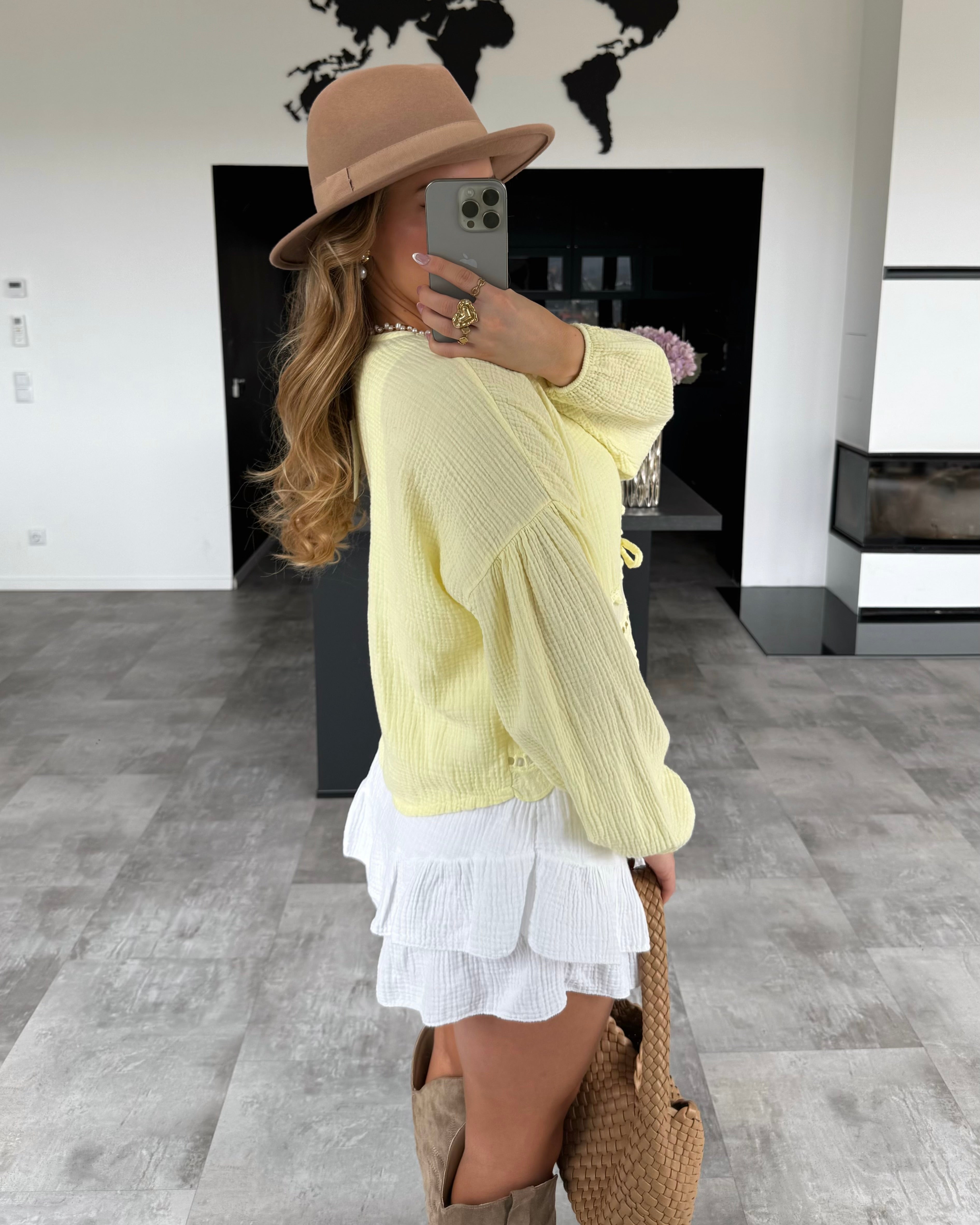 Musselin Knoten-Bluse "Emmi" Gelb