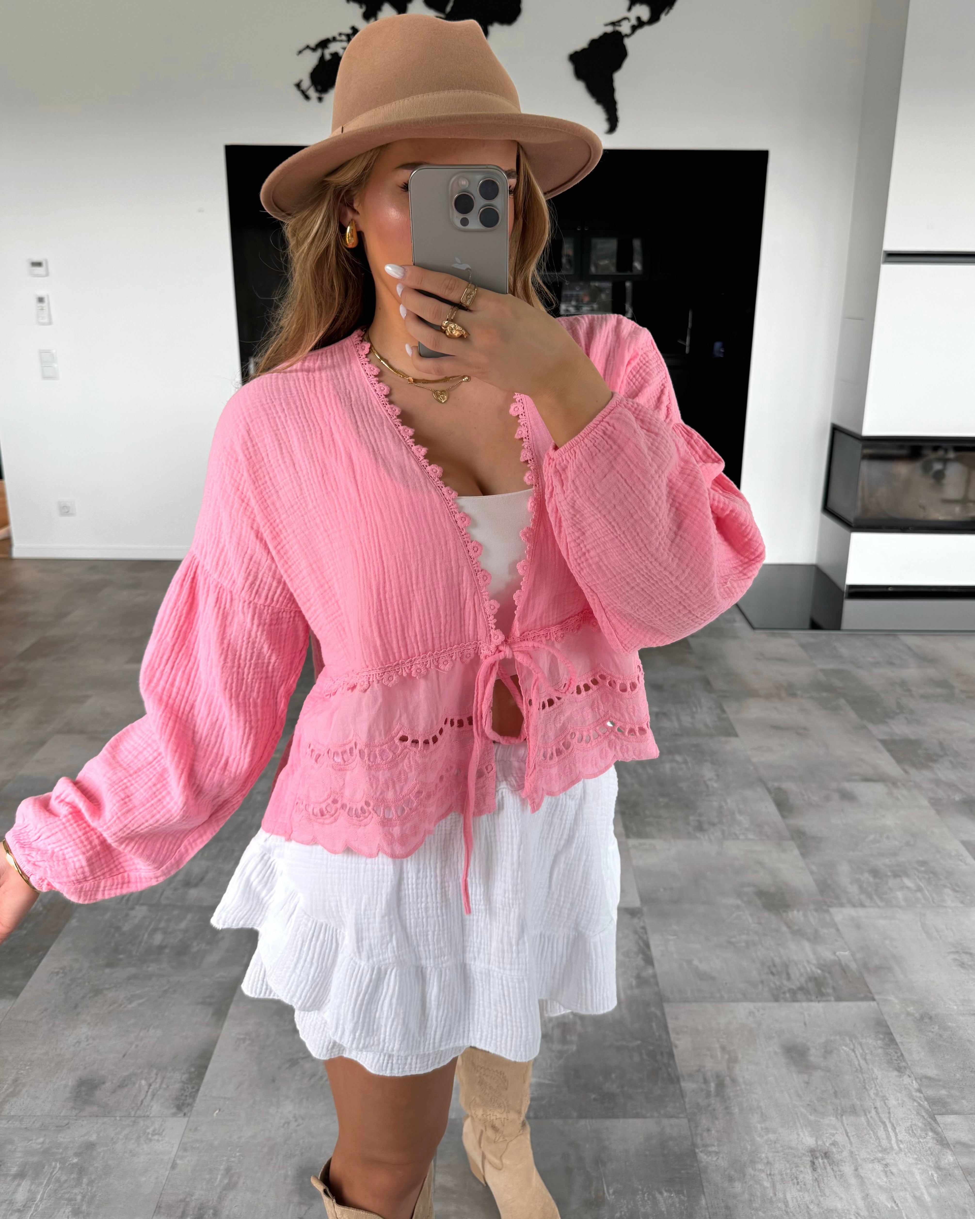 Musselin Knoten-Bluse "Emmi" Koralle