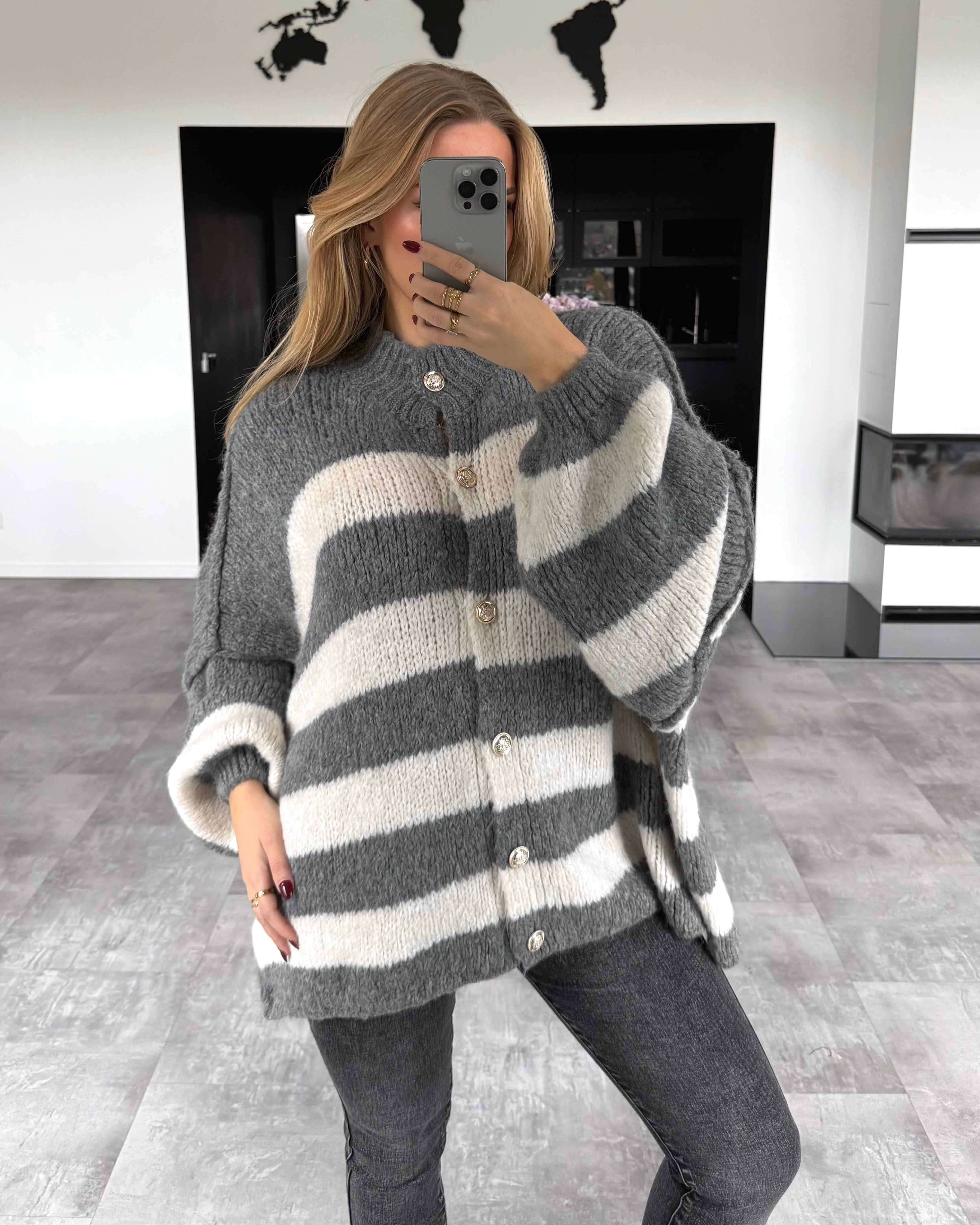 Cardigan "Cece" Grau-Ecru