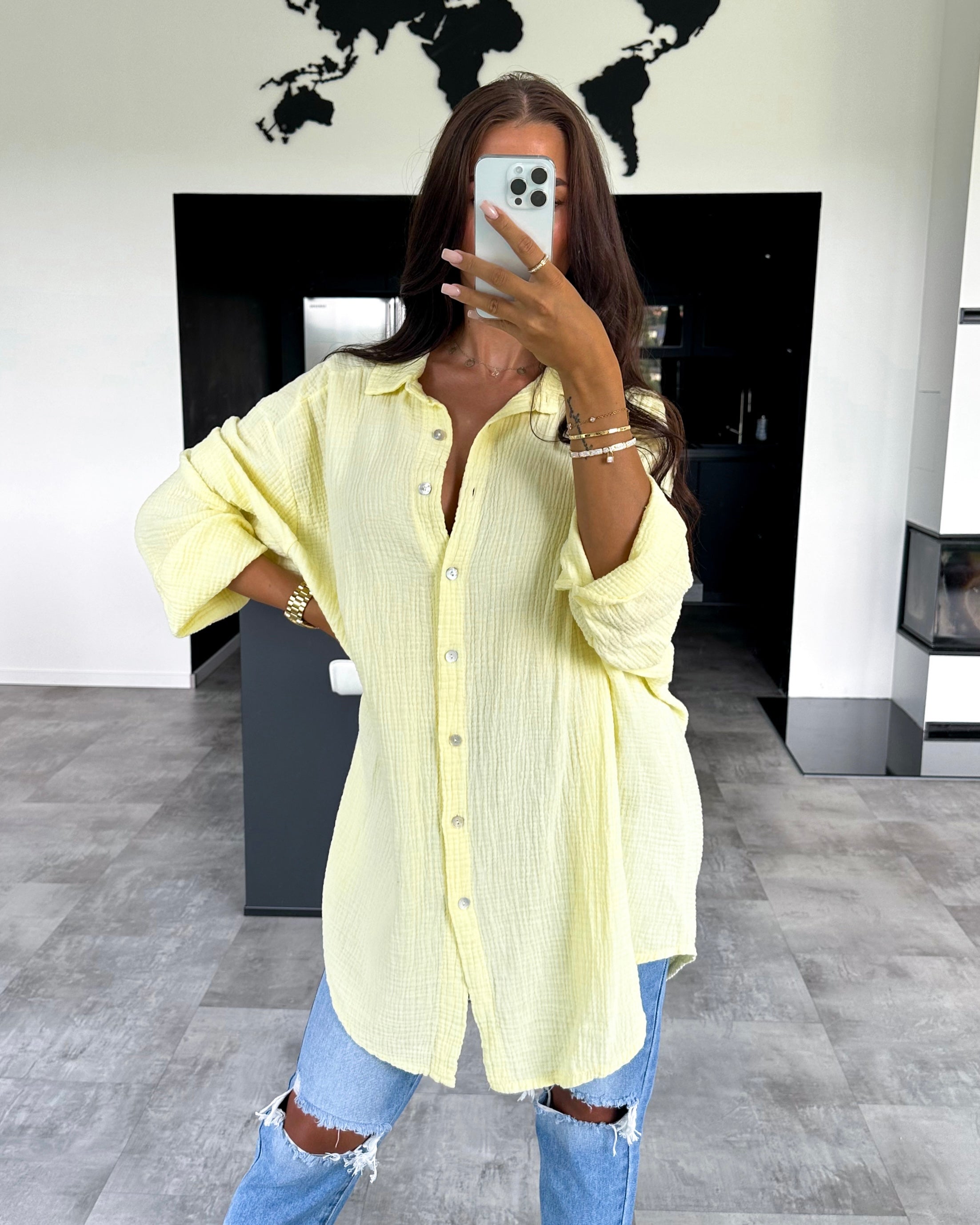 Musselin Bluse "Alissa" Lang Hellgelb