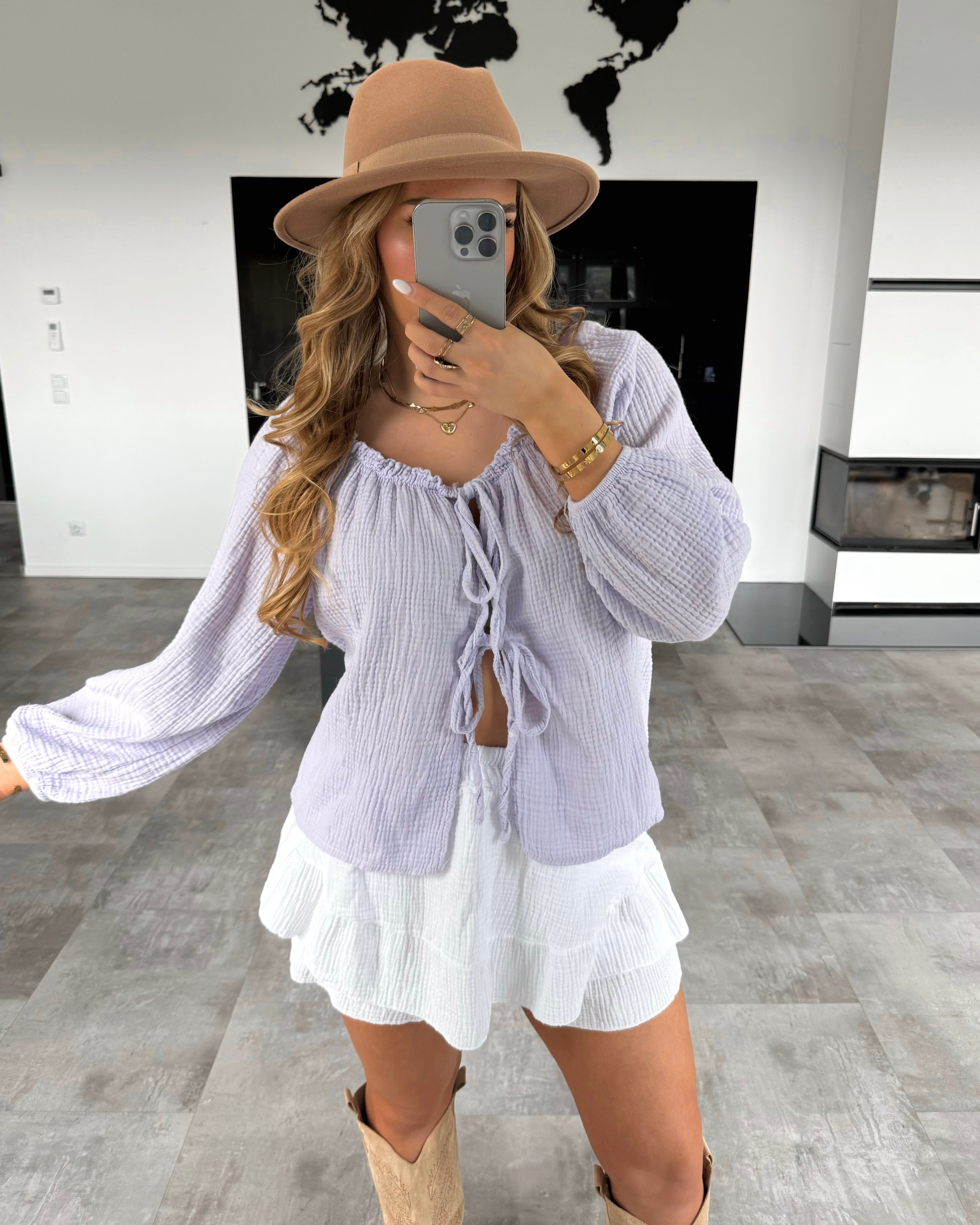 Musselin Knoten-Bluse "Kristin" Flieder