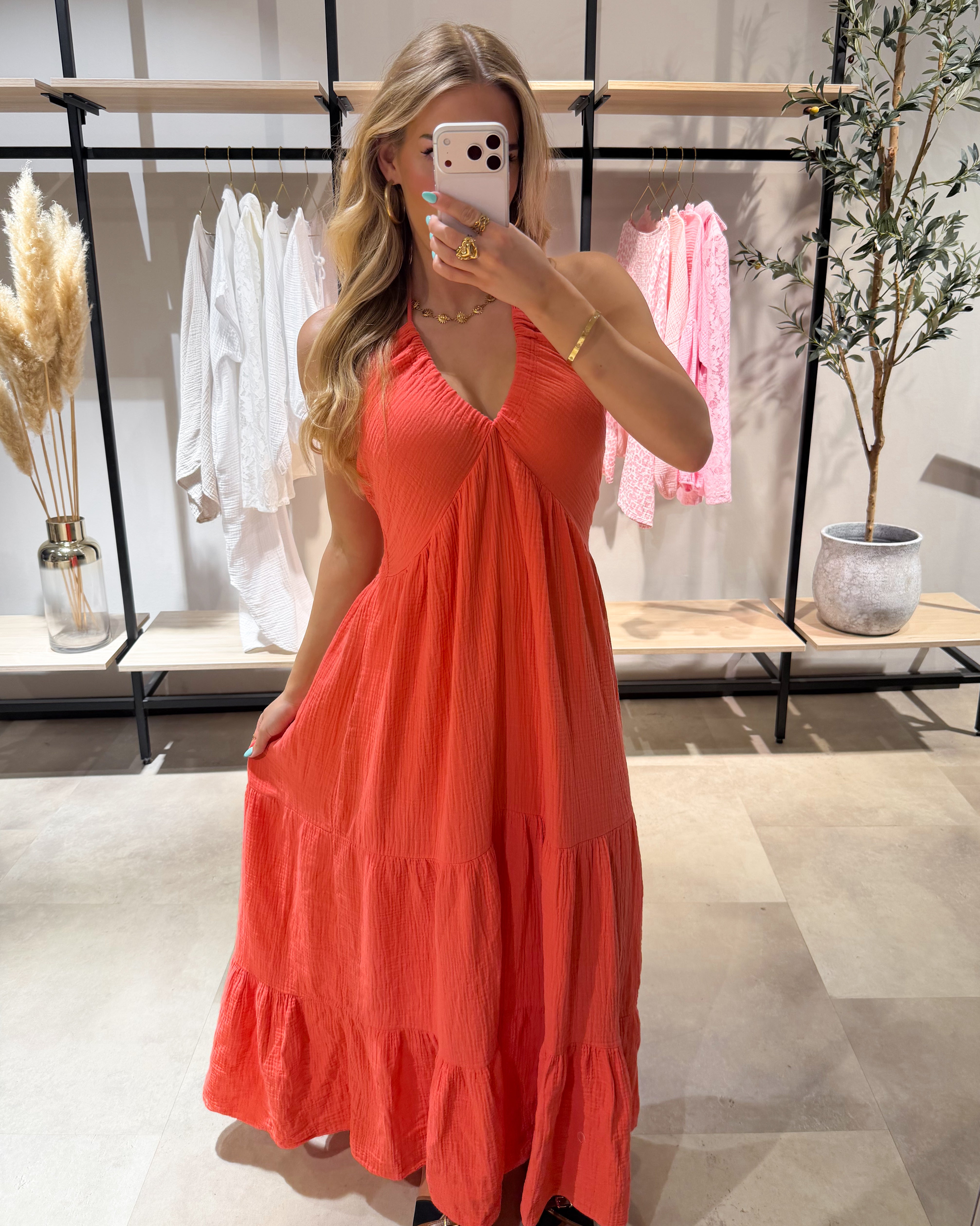 Musselin Maxikleid “Cara“ Koralle