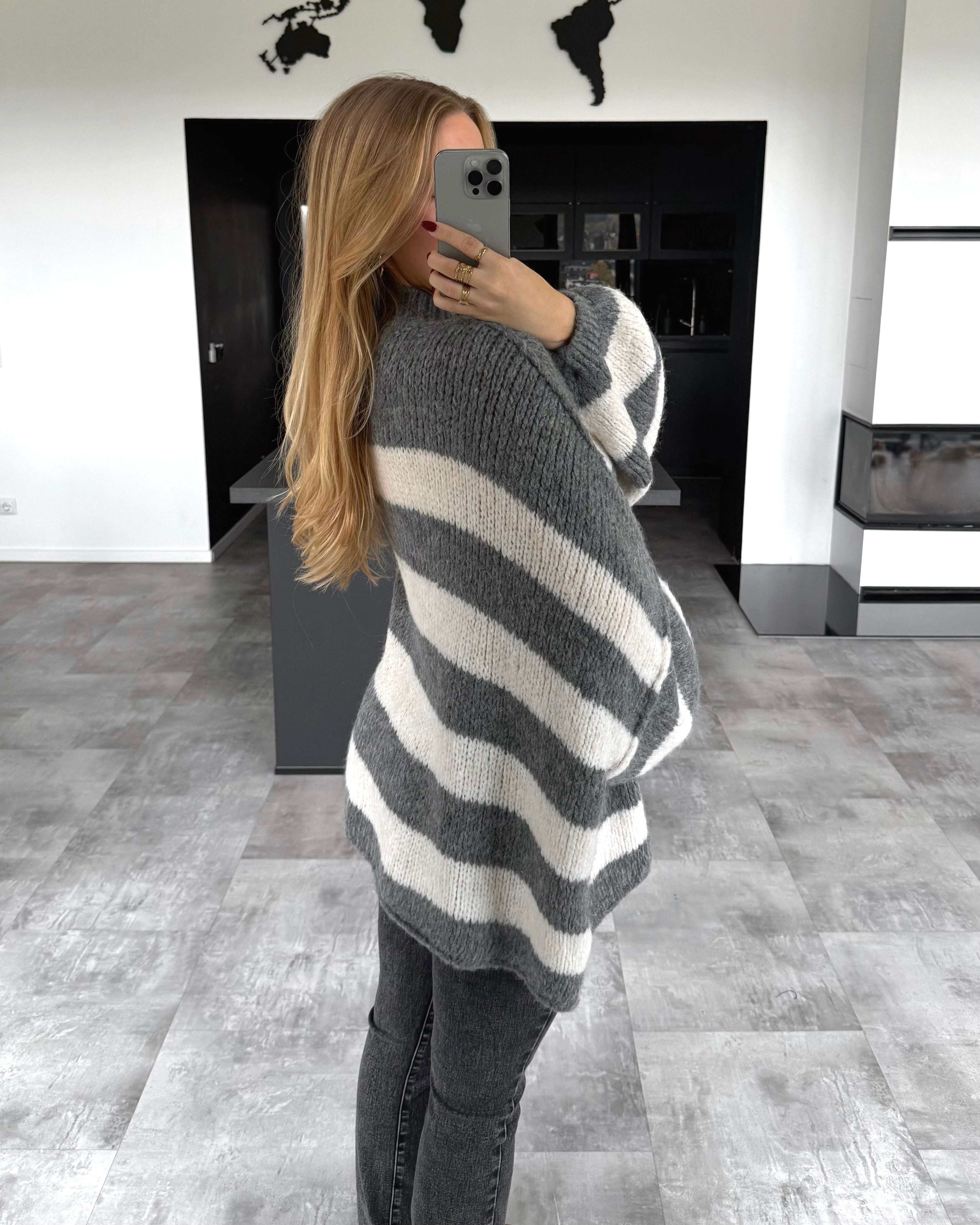 Cardigan "Cece" Grau-Ecru