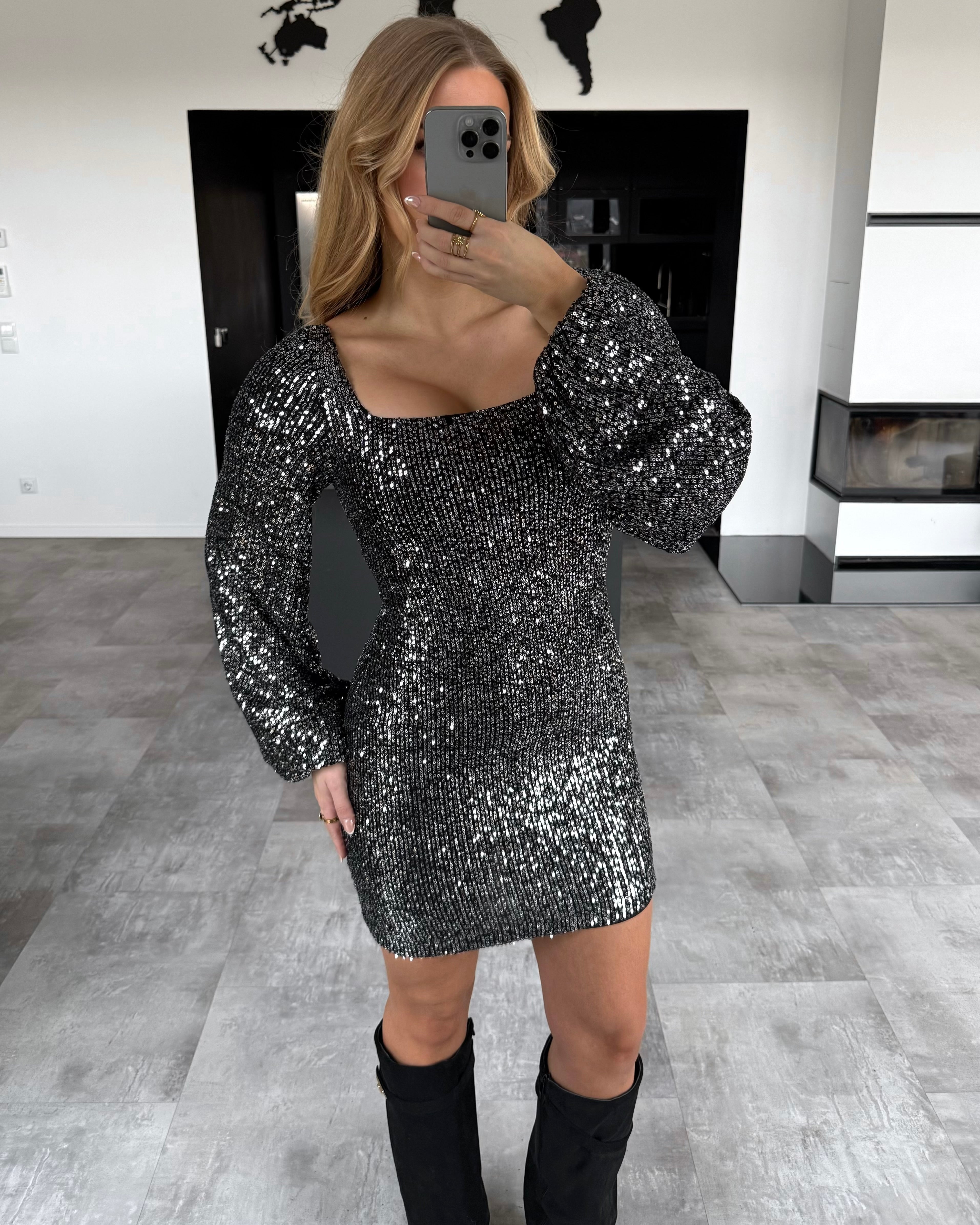 Pailletten-Kleid "Serenity" Schwarz-Silber
