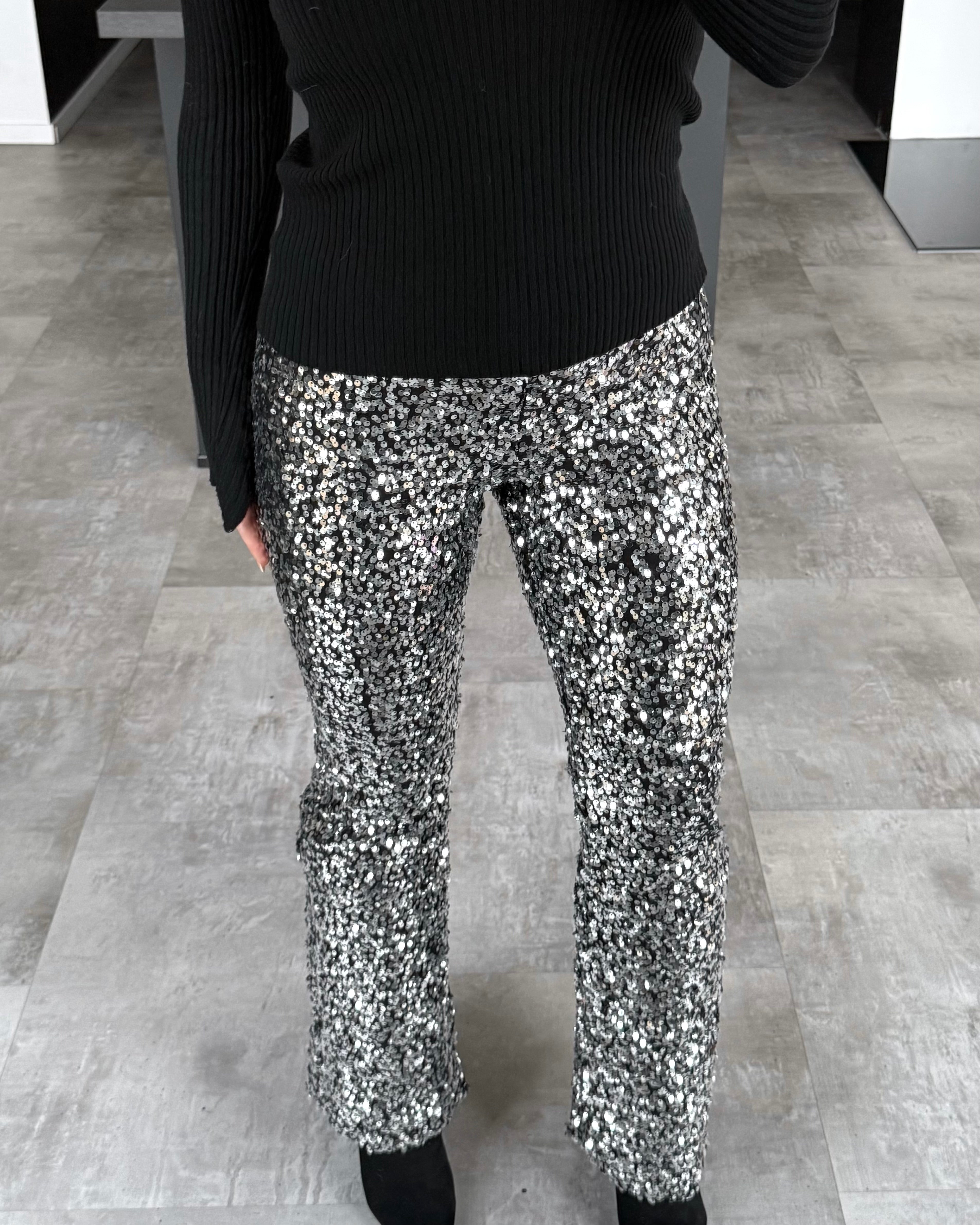 Pailletten Hose „Sierra“ Schwarz-Silber