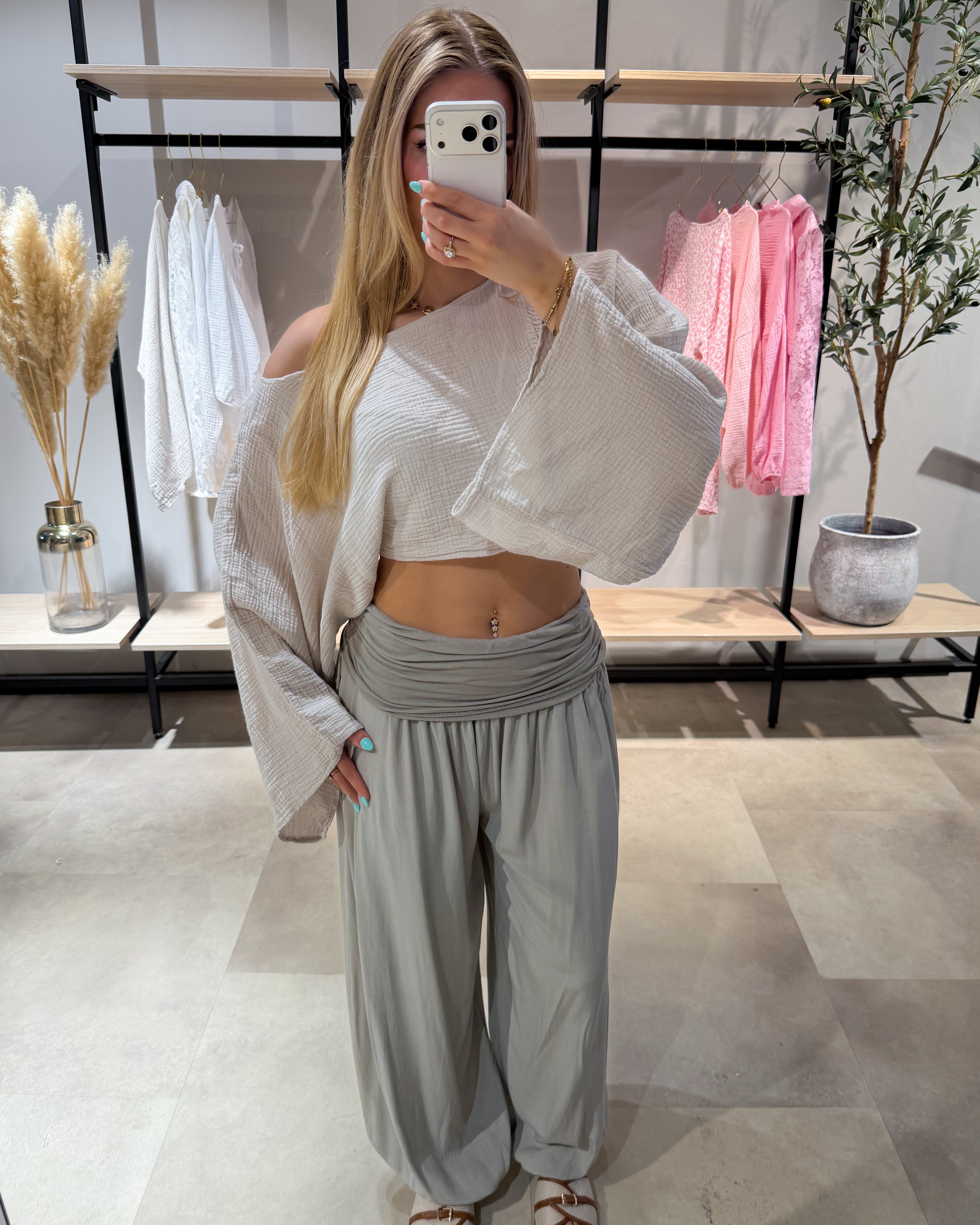 Viskose Hose "Britt" Hellgrau