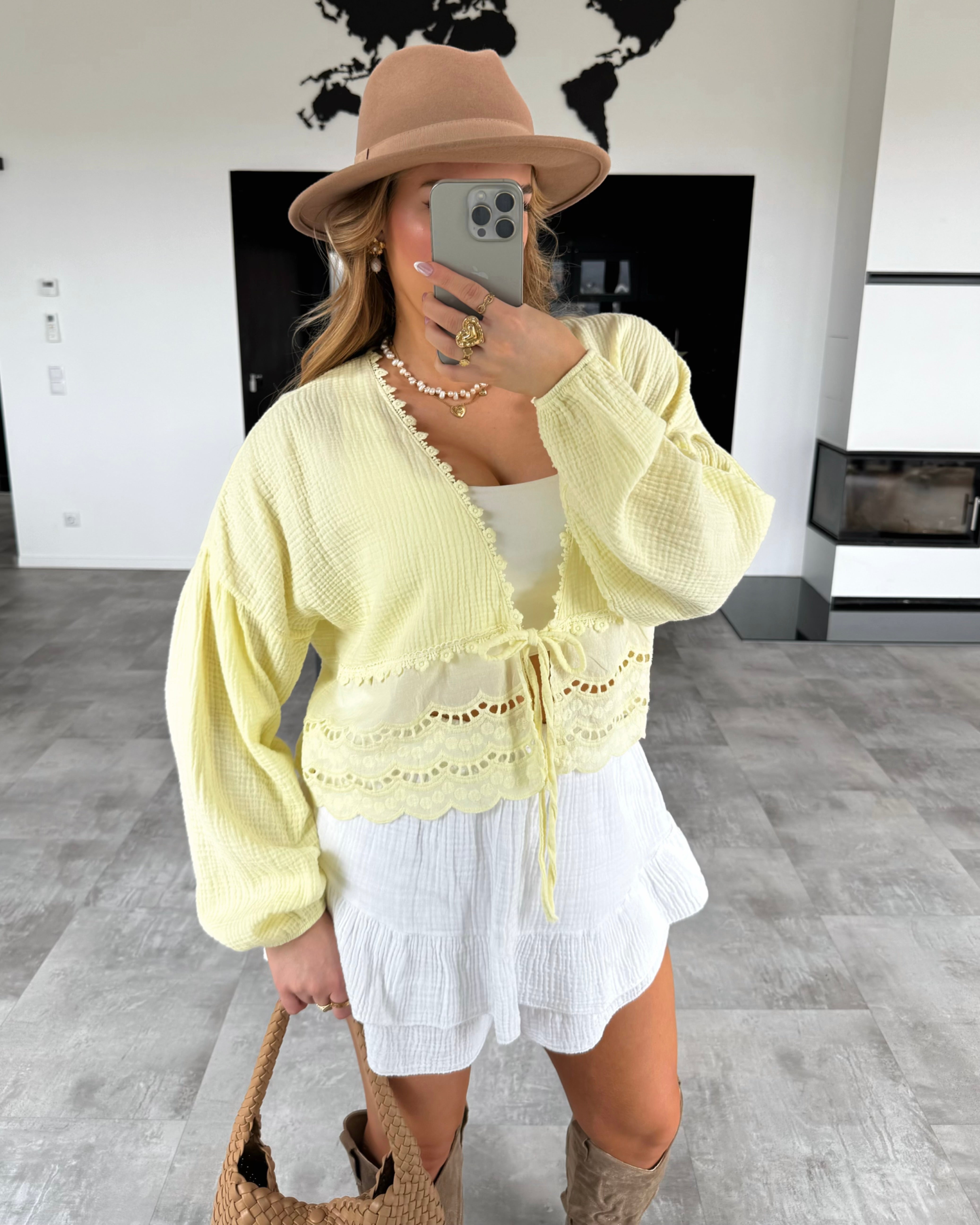 Musselin Knoten-Bluse "Emmi" Gelb