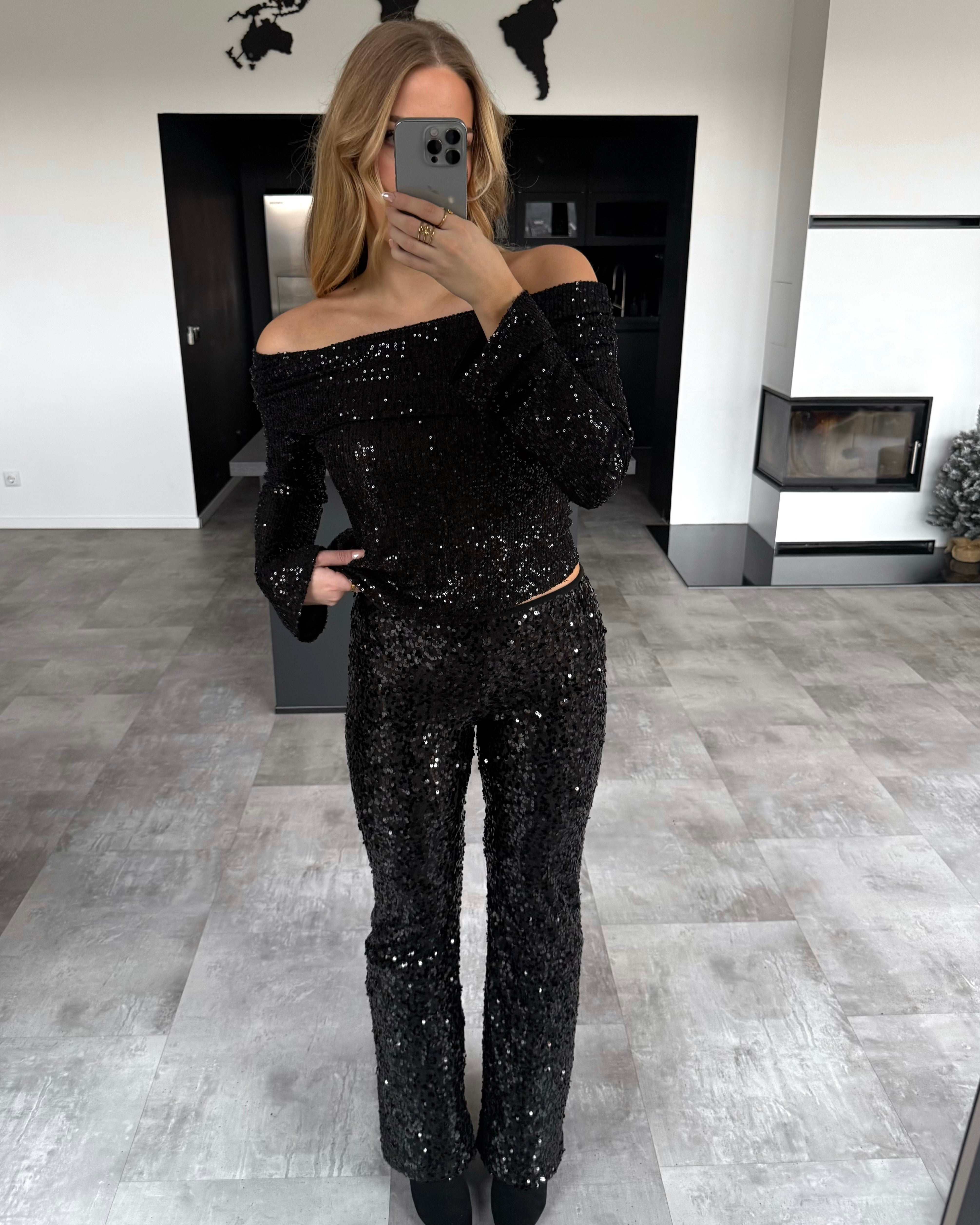 Pailletten Hose „Sierra“ Schwarz