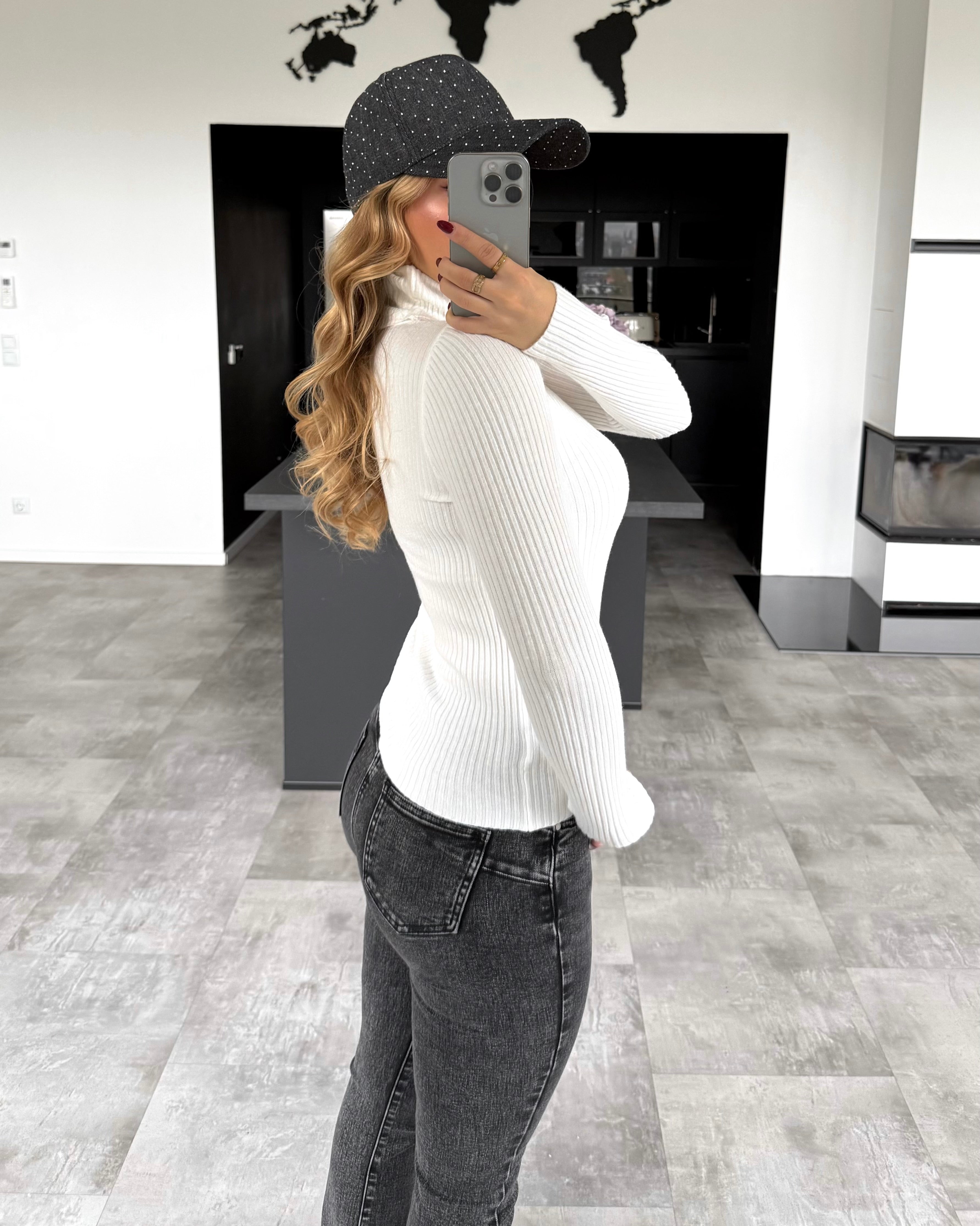 Rollkragenpullover "Rosy" Weiß