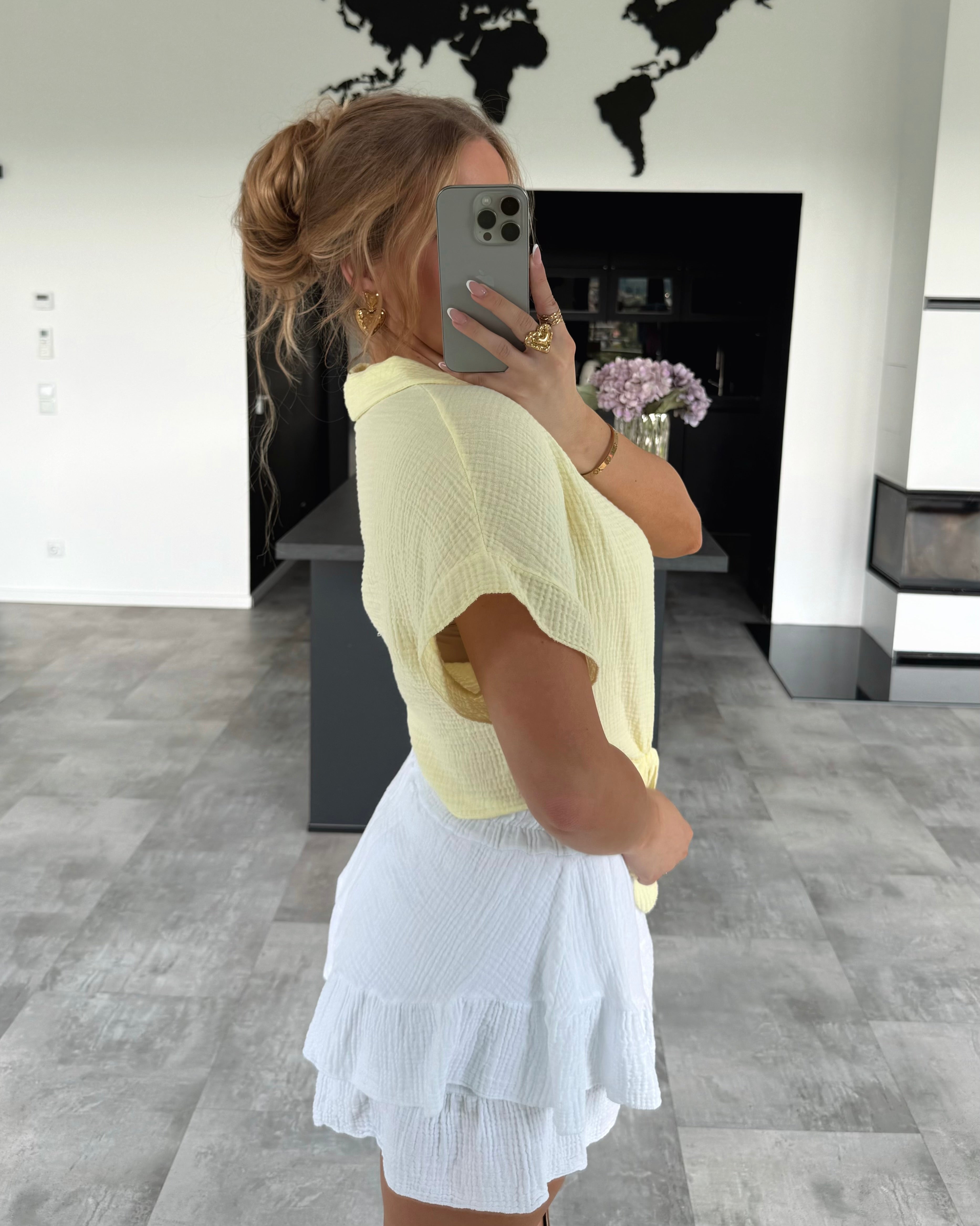 Musselin Knotenshirt "Lia" Hellgelb