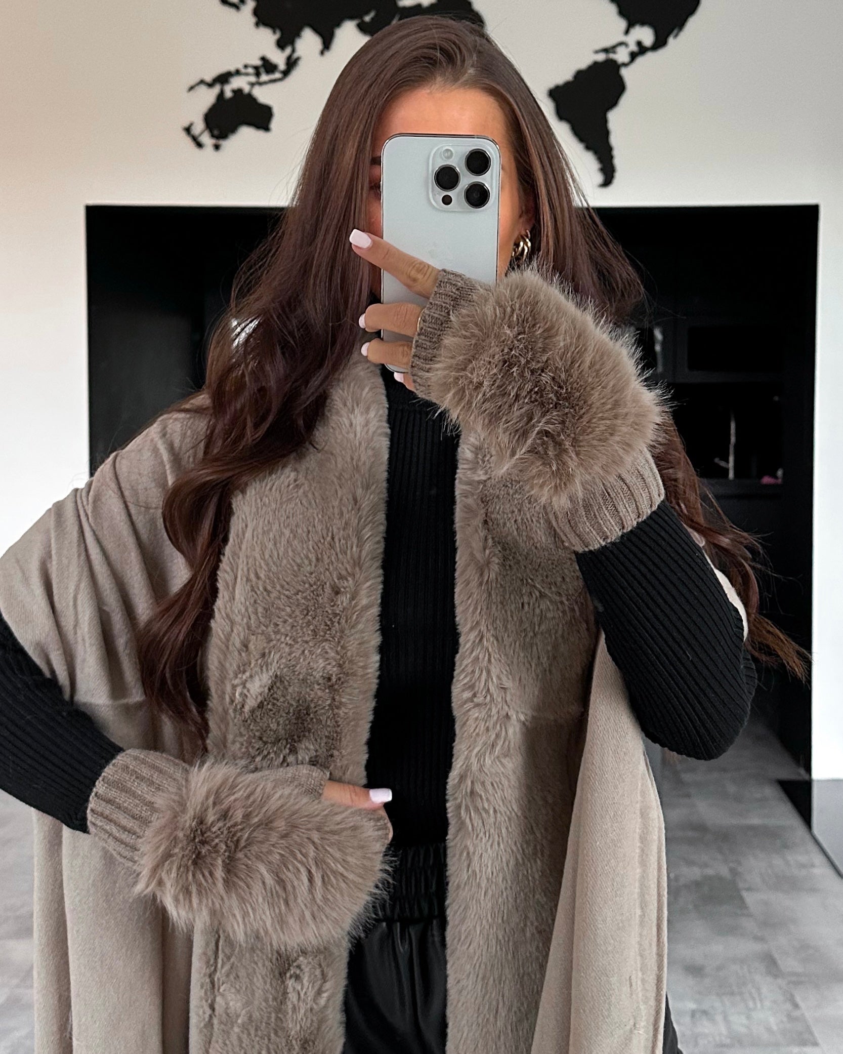 Faux Fur Fingerlose Handschuhe Taupe