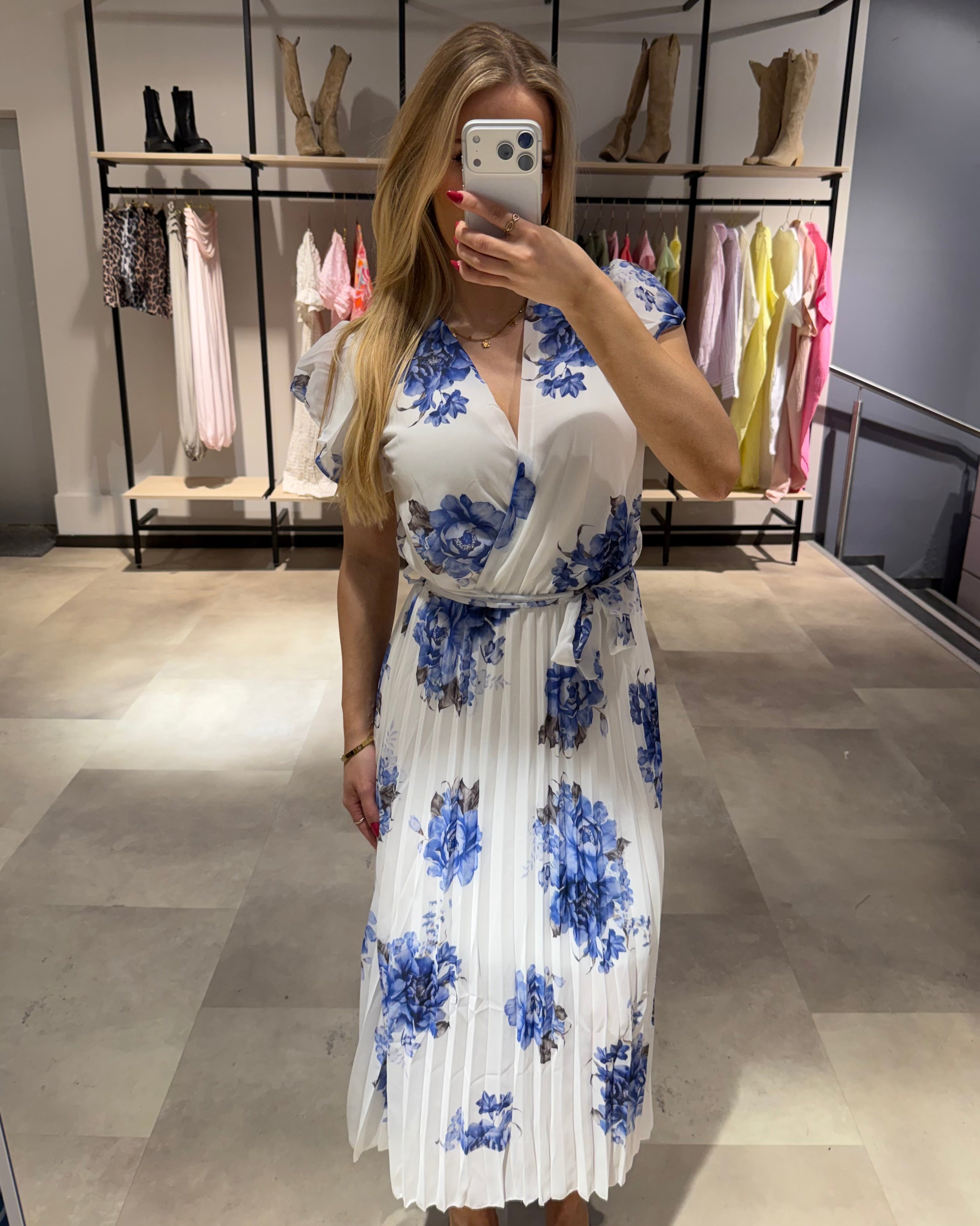 Maxikleid “Valentina” Weiß-Blau