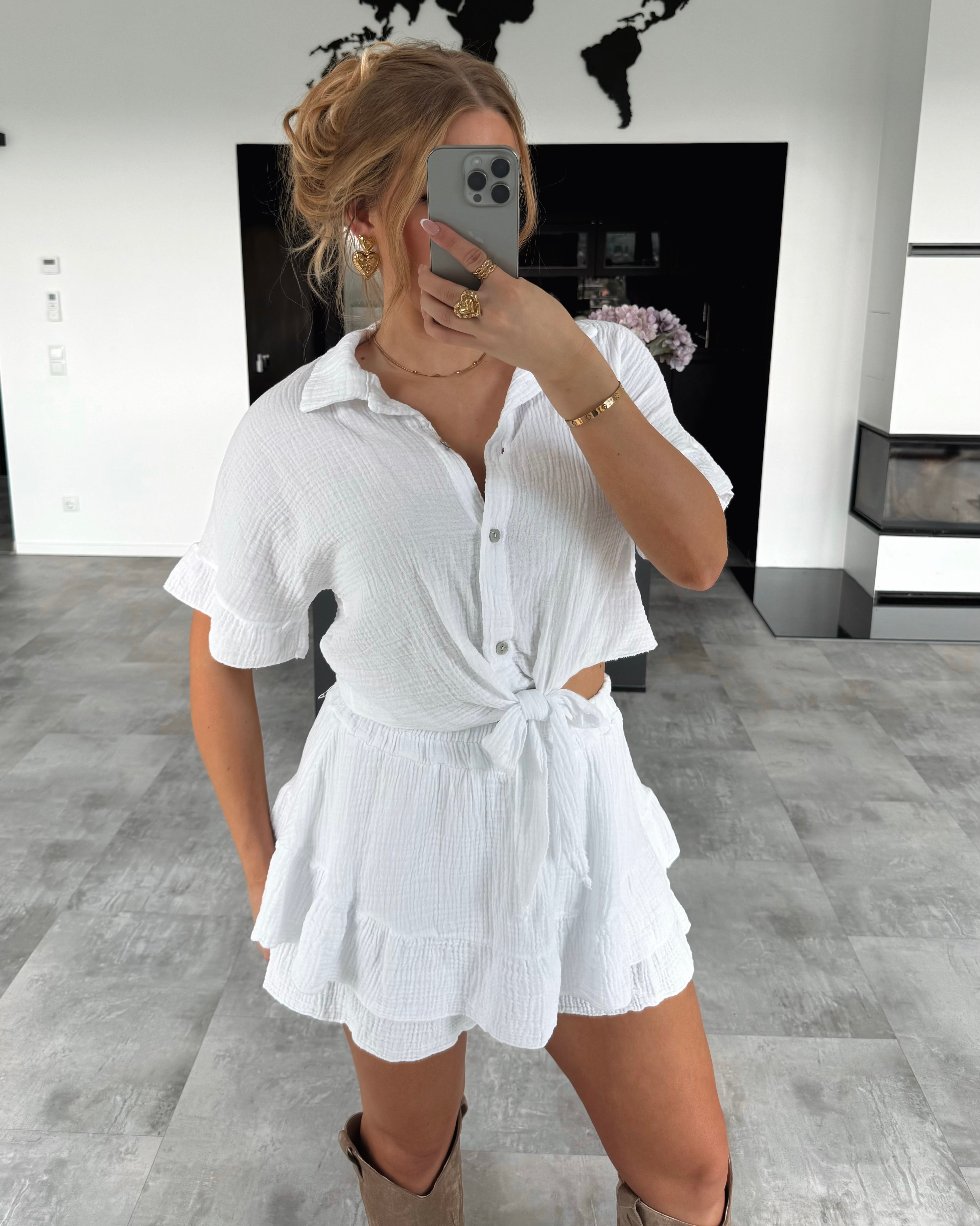 Musselin Knotenshirt "Lia" Weiß