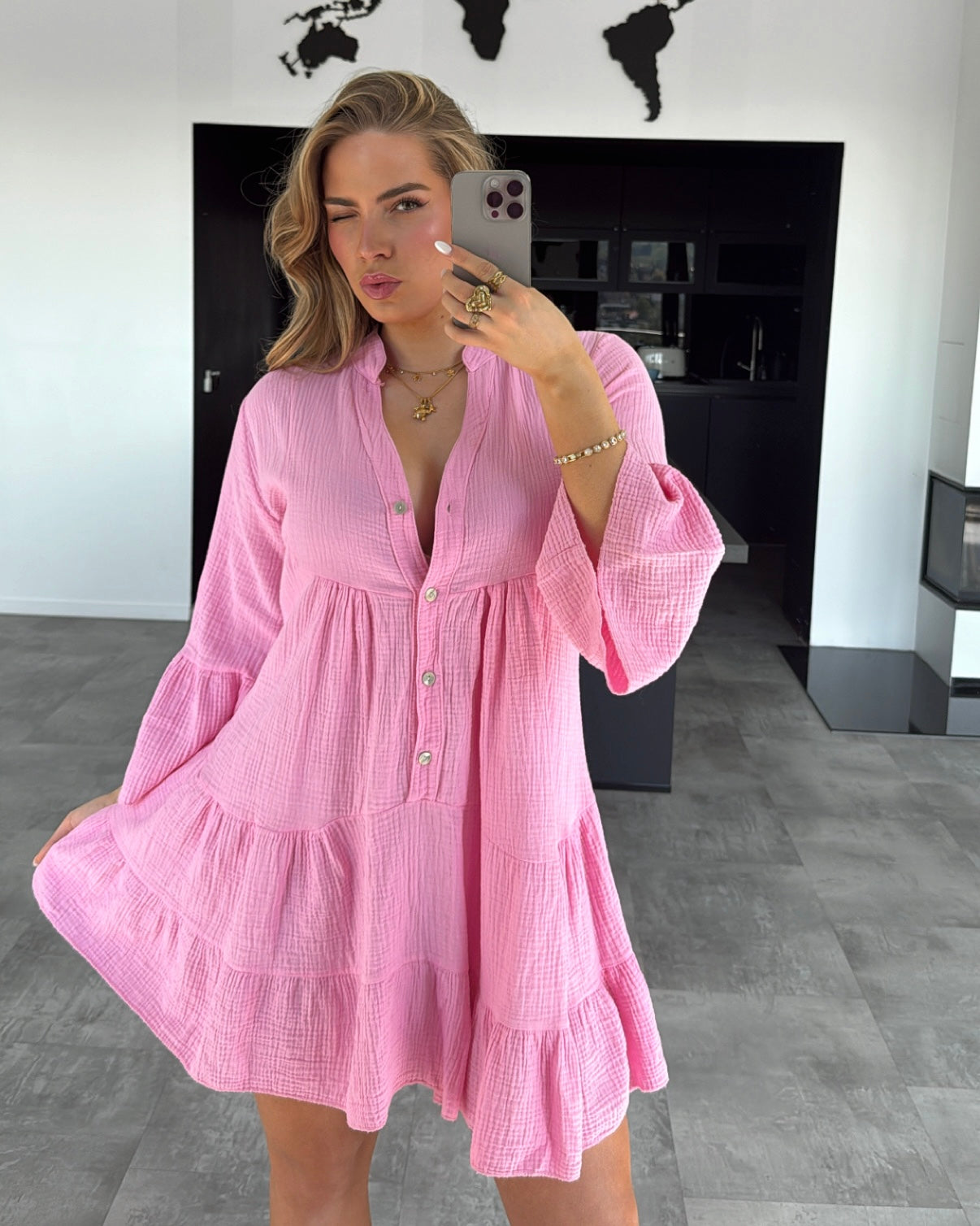 Musselin Kleid „Sofia“ Bubblegum Rosa