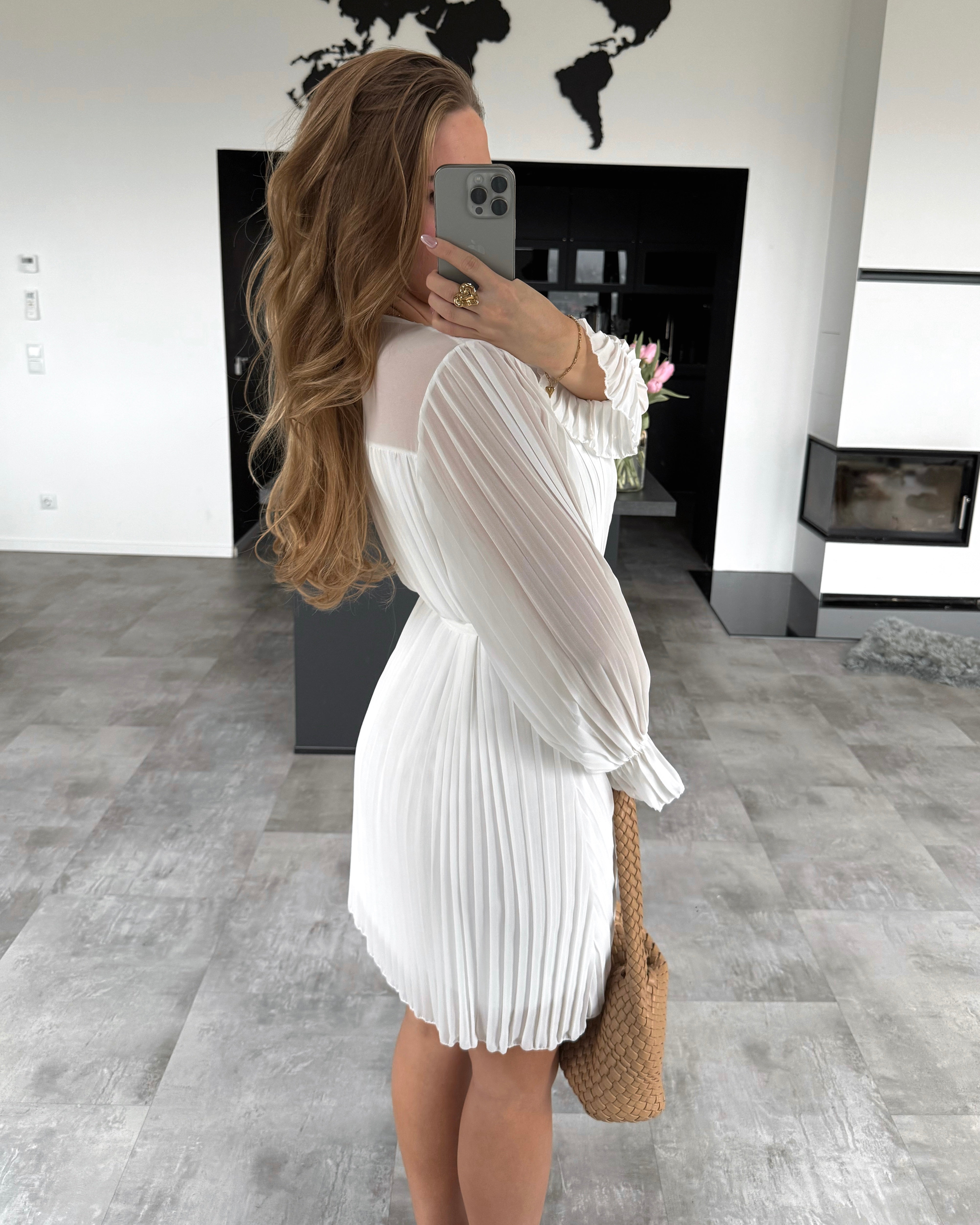 BWARE Plissee Kleid "Lorina" Weiß #108