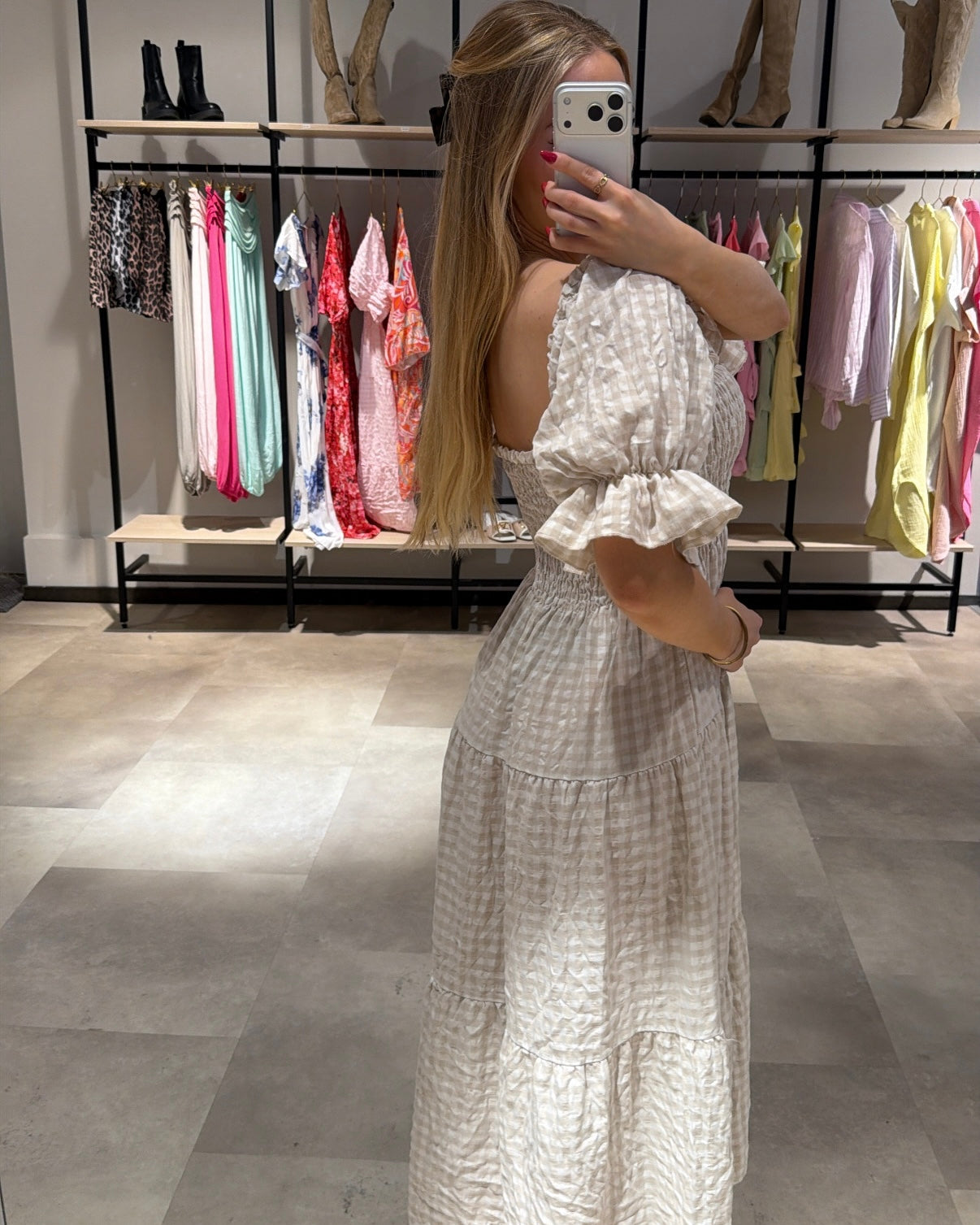 Maxikleid “Rosabella” Beige Kariert