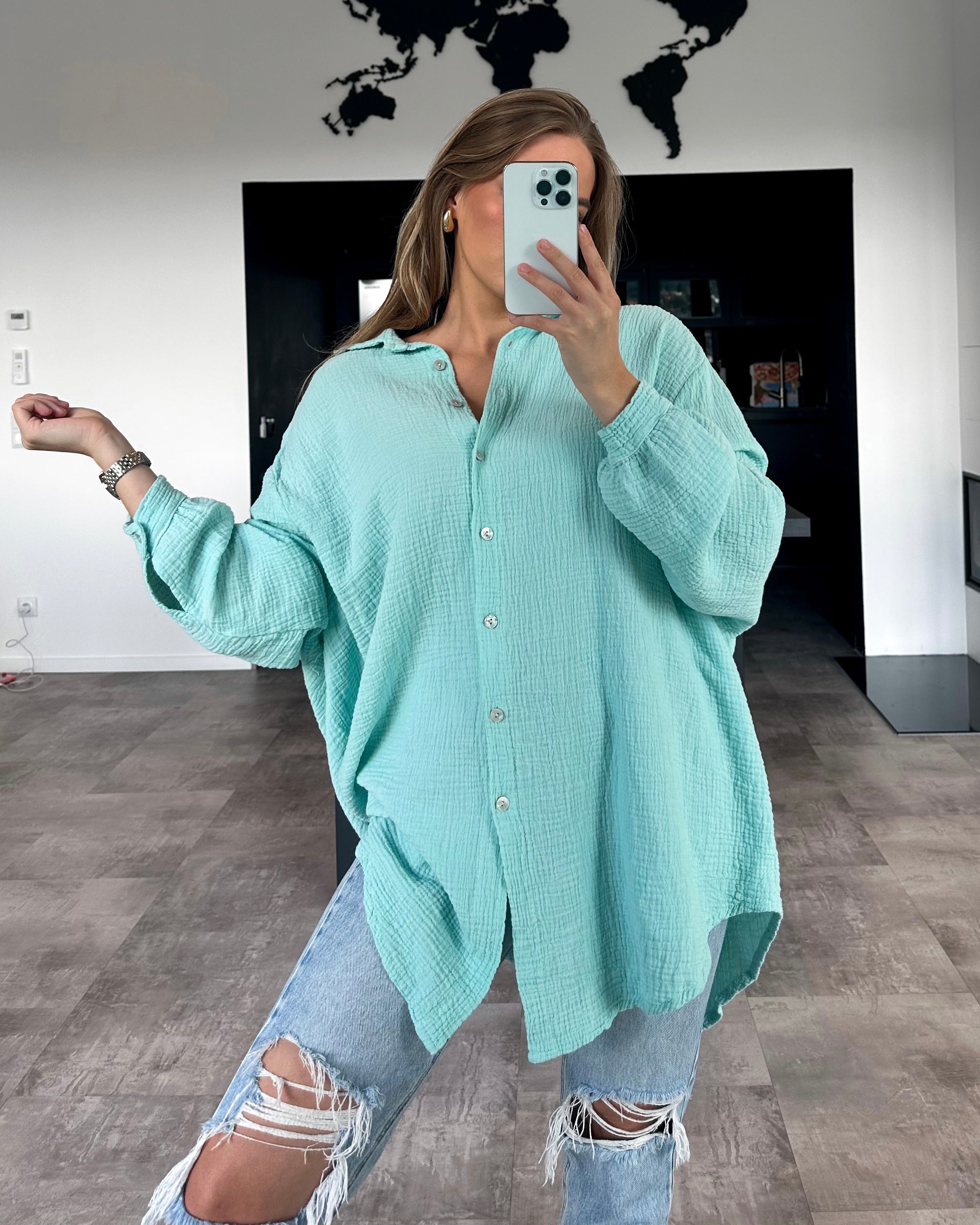 Musselin Bluse "Alissa" Lang Mint