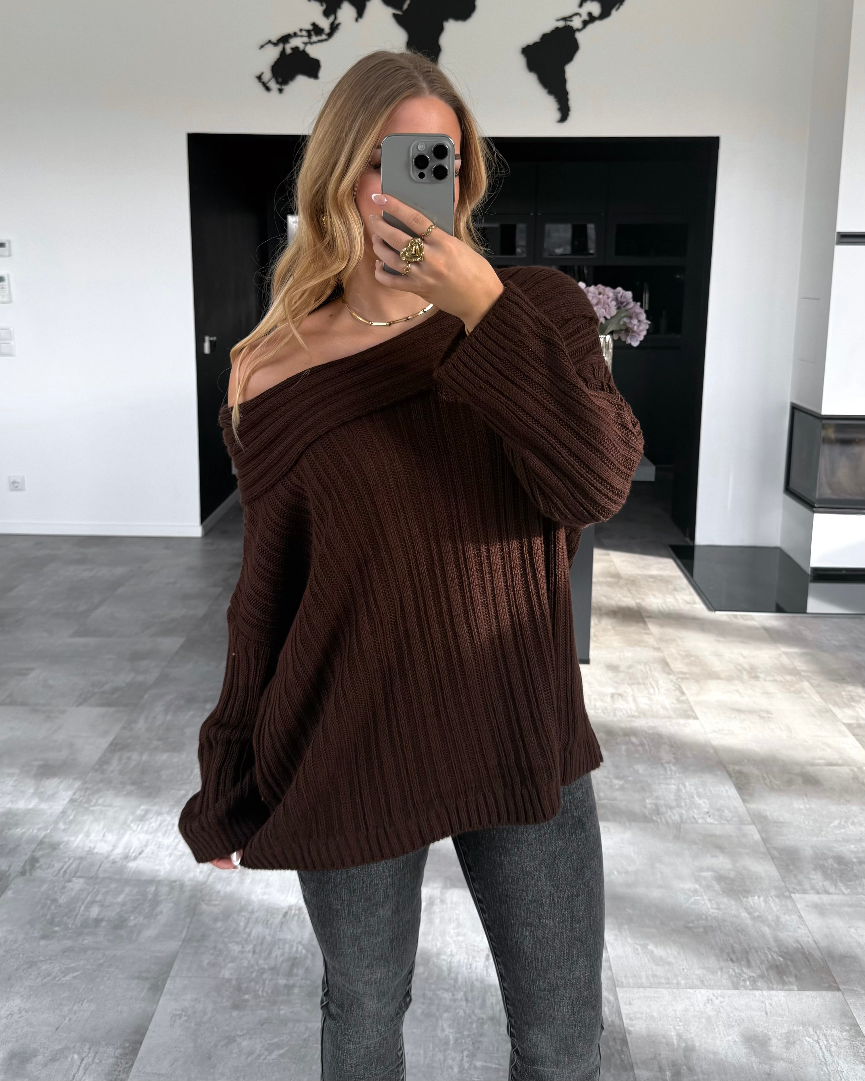 Off-Shoulder Strickpullover "Ivy" Chocolate