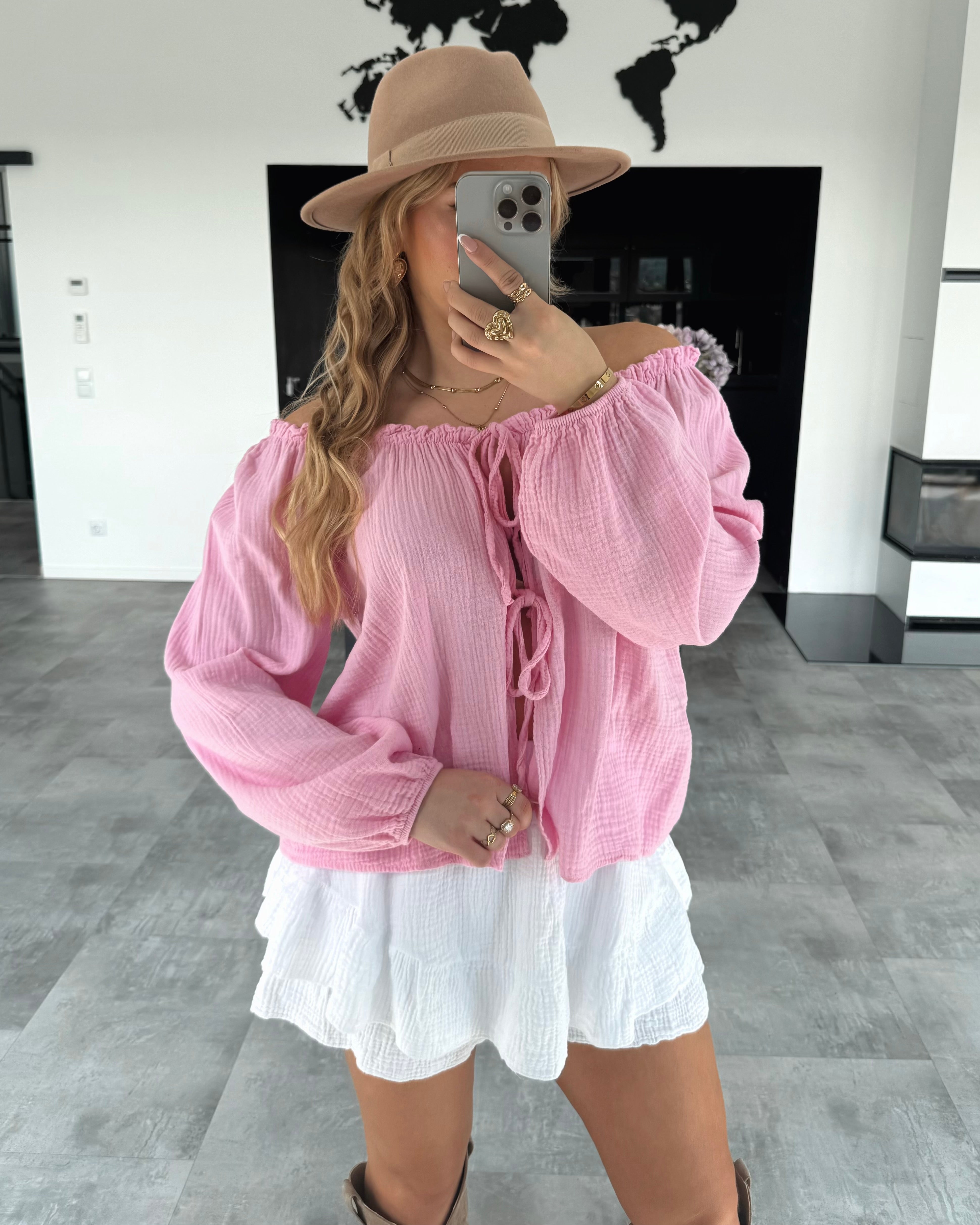 Musselin Knoten-Bluse "Kristin" Bubblegum Rosa