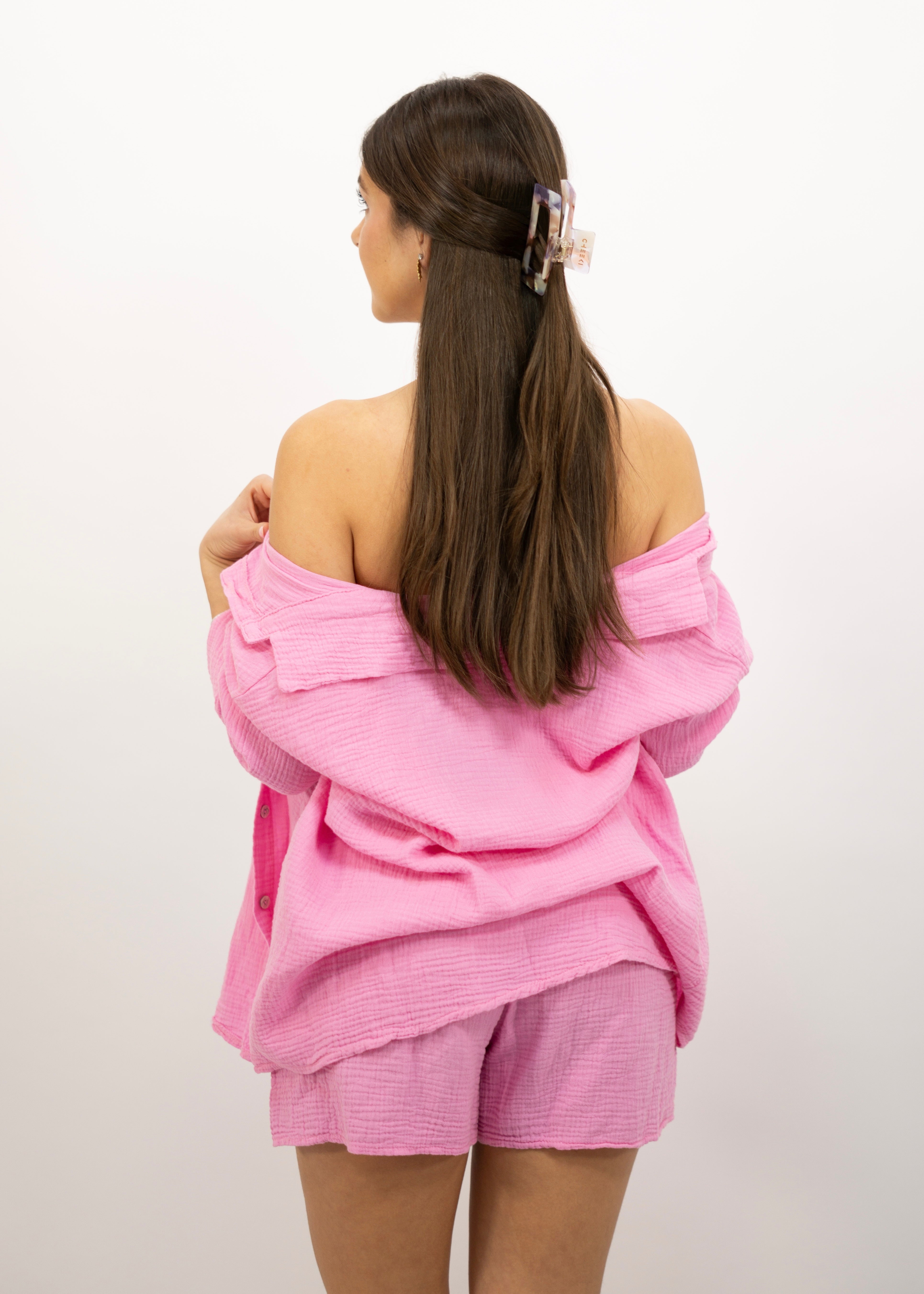 Musselin Zweiteiler „Malibu“ Kurze Bluse + Shorts Bubblegum Rosa