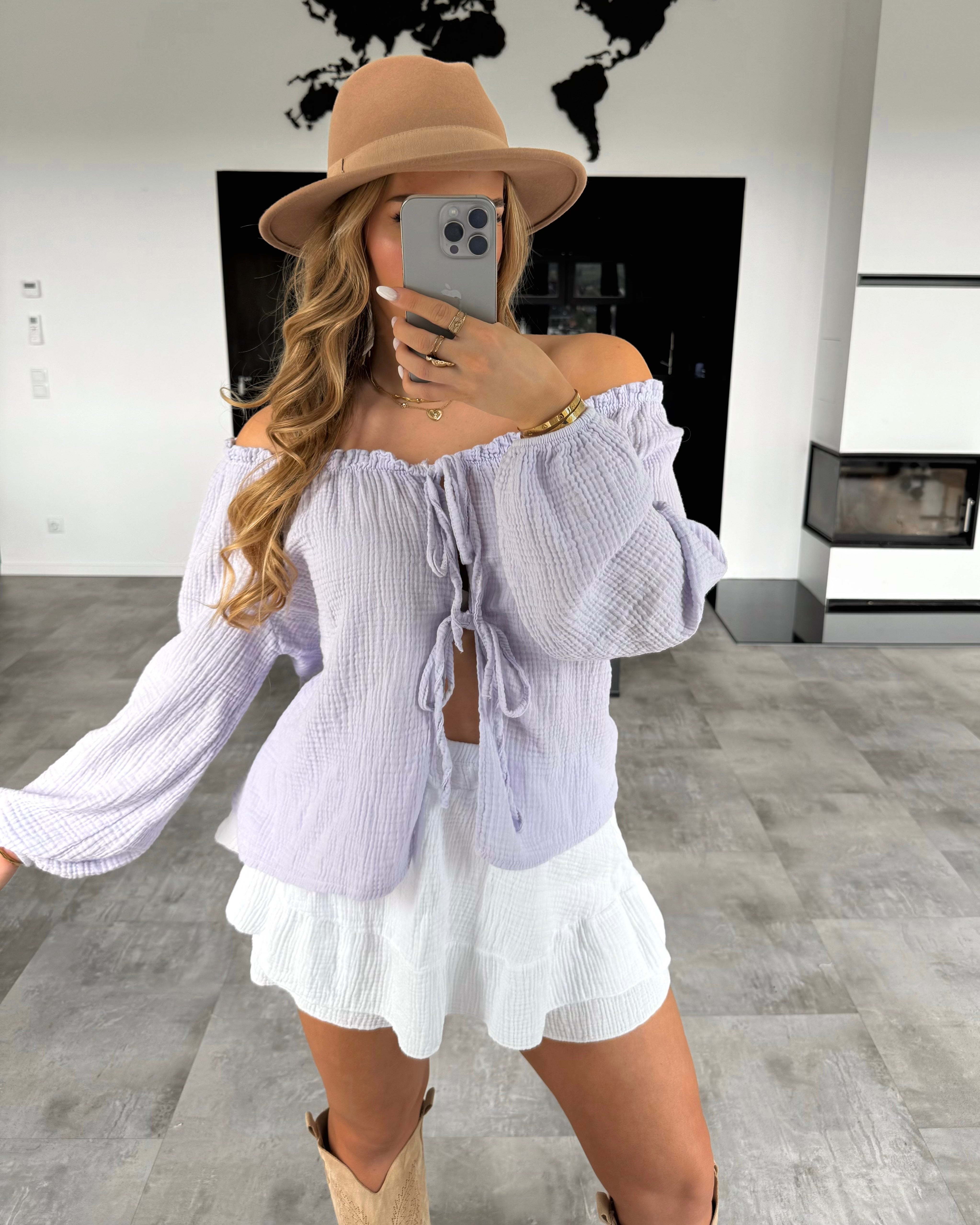 Musselin Knoten-Bluse "Kristin" Flieder