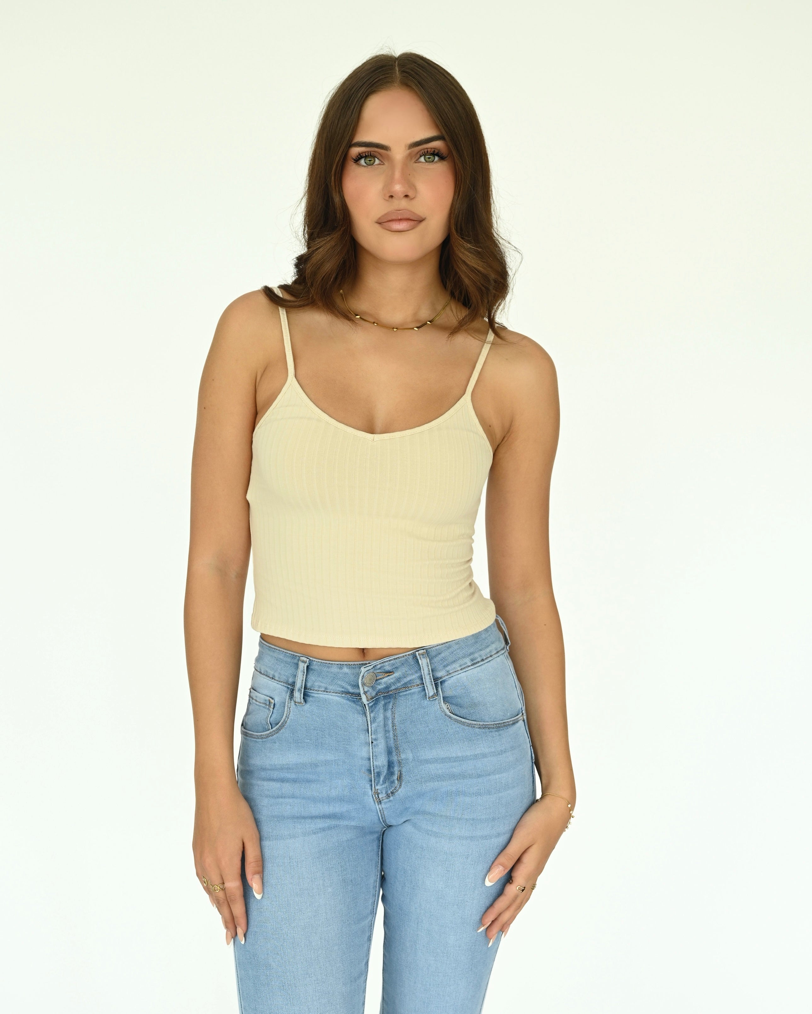 Ripp Top mit Spaghettiträgern Cropped
