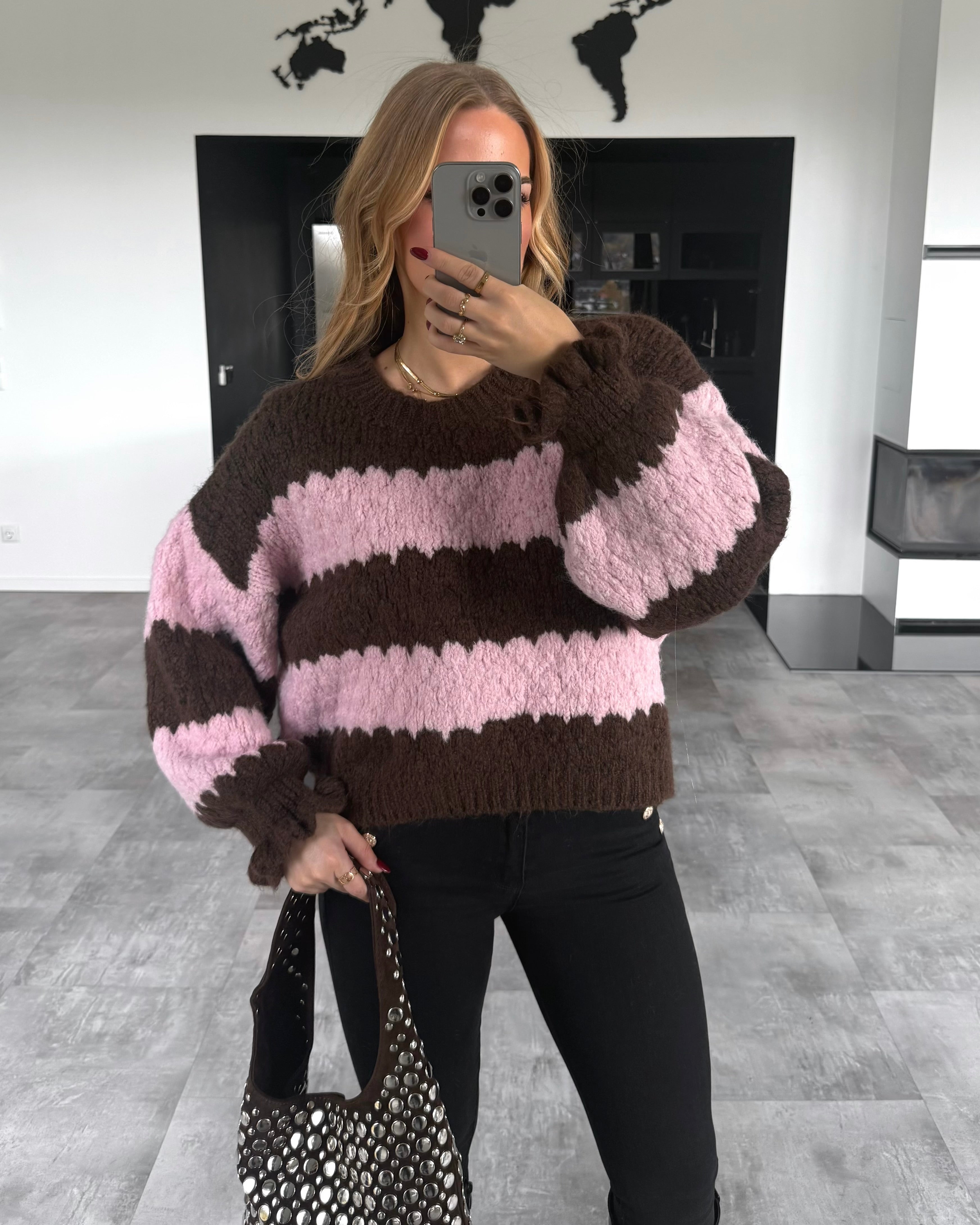 Pullover "Malena" Braun-Rosa