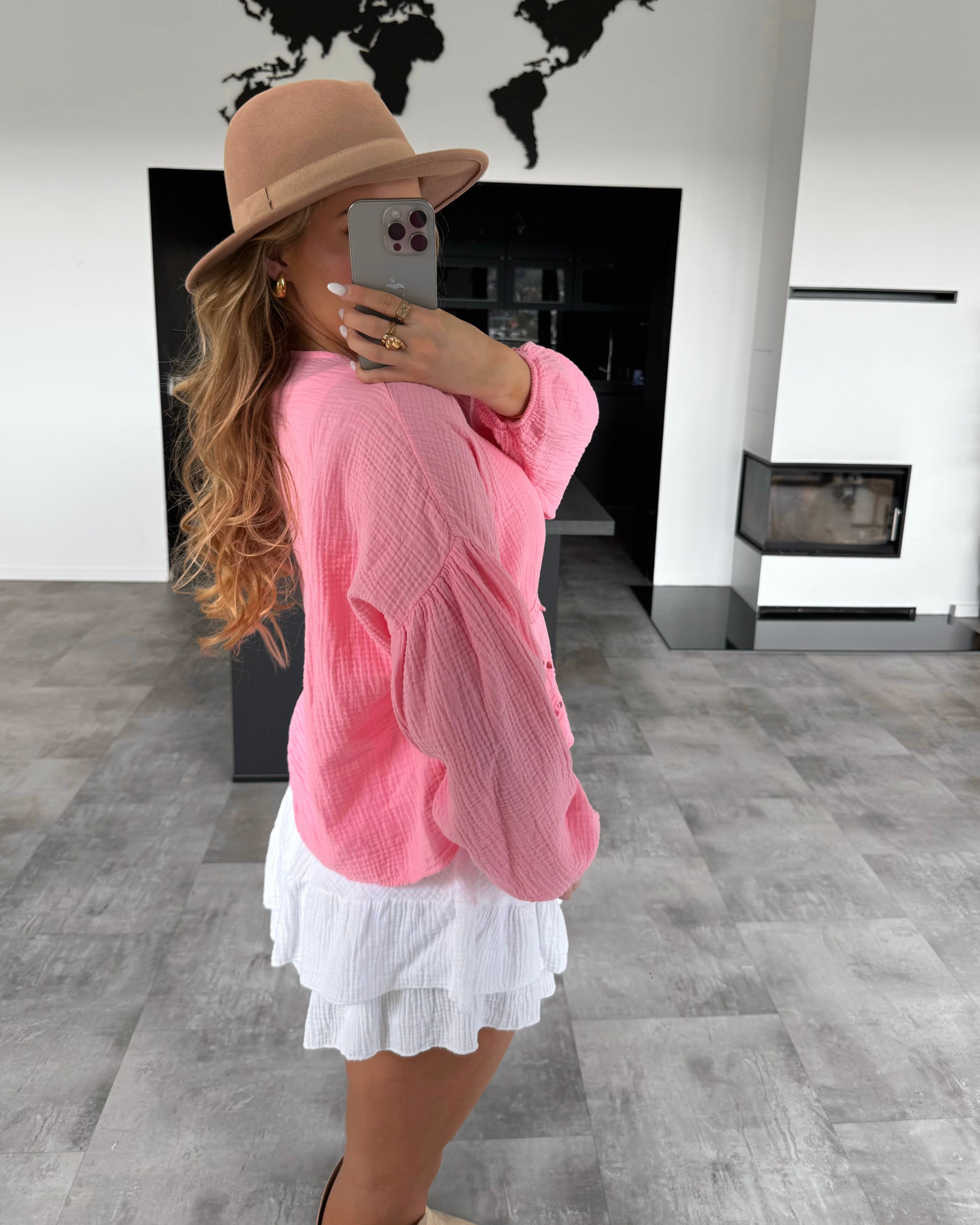 Musselin Knoten-Bluse "Emmi" Koralle