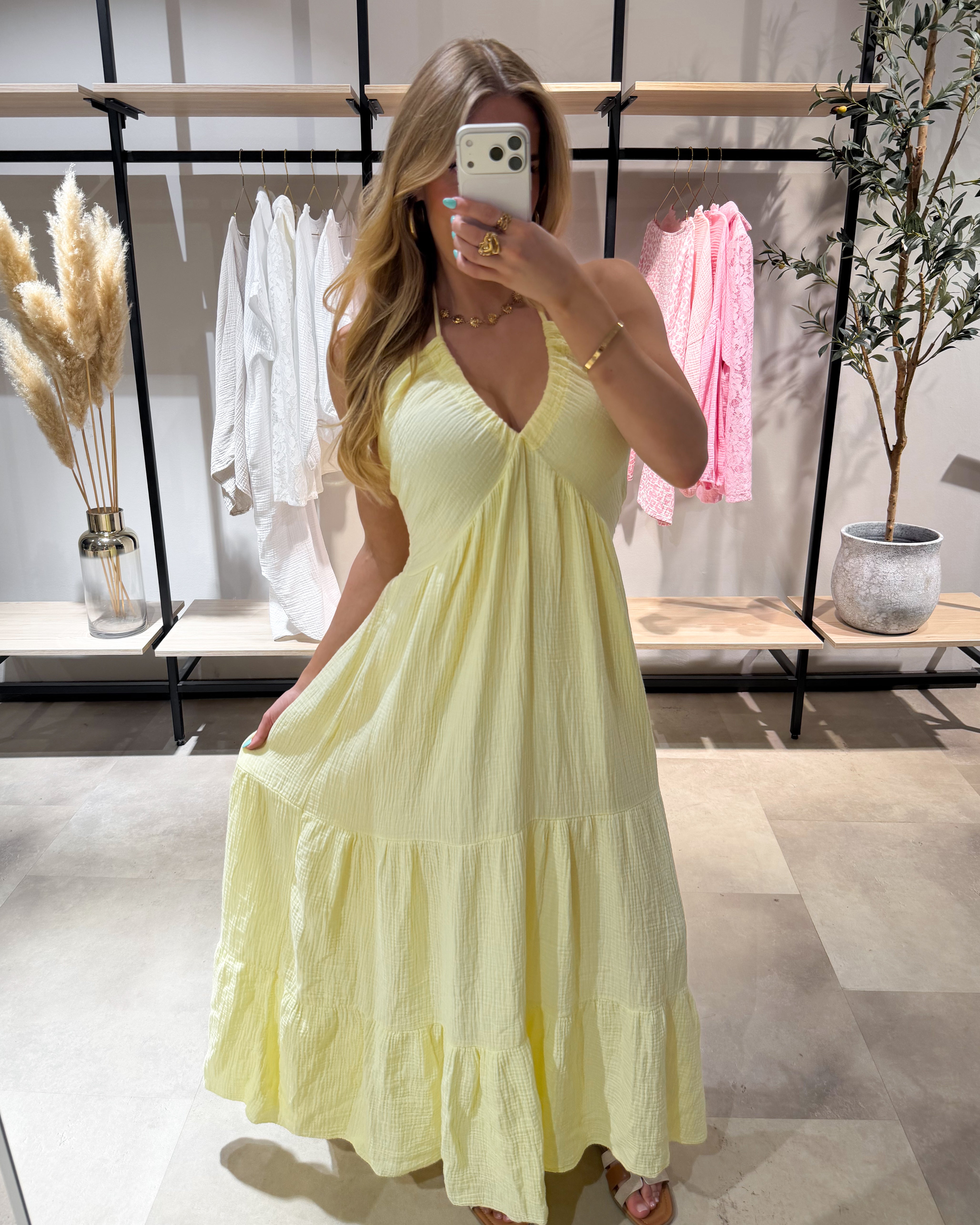 Musselin Maxikleid “Cara“ Hellgelb