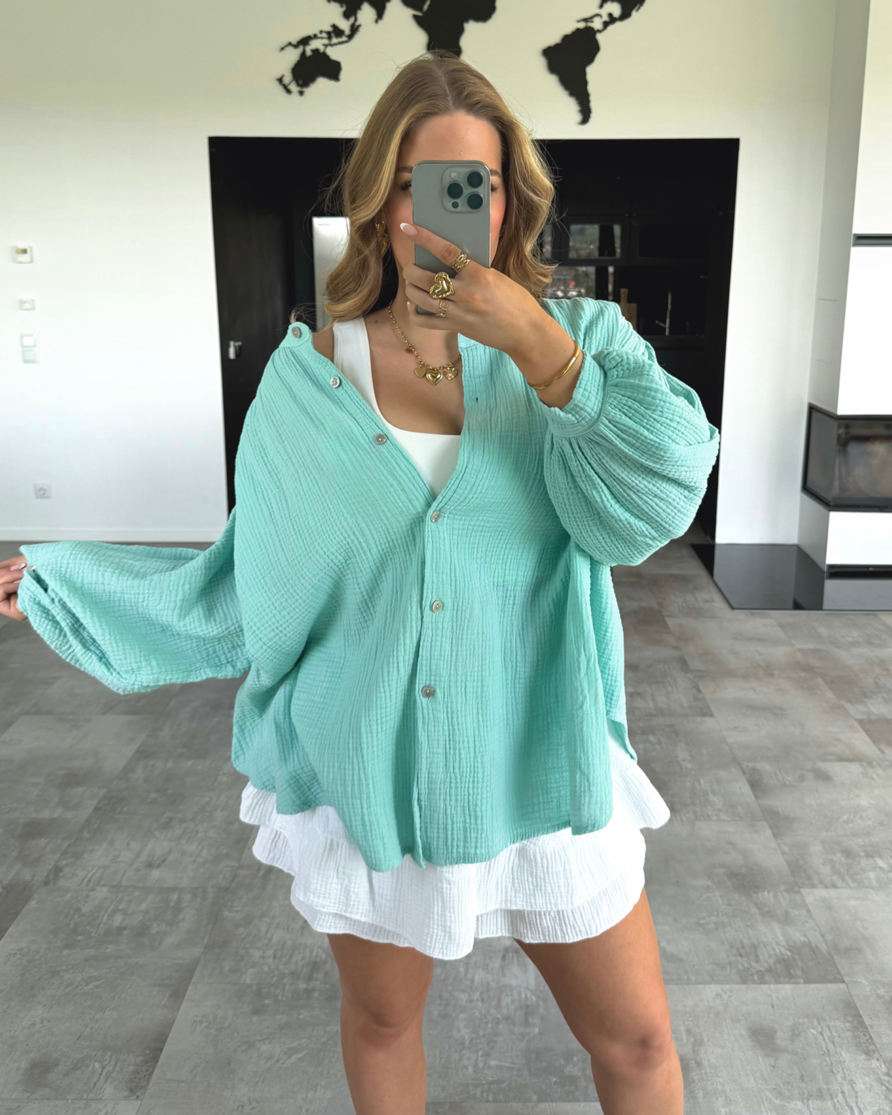 Musselin Bluse "Clara" Midi Mint