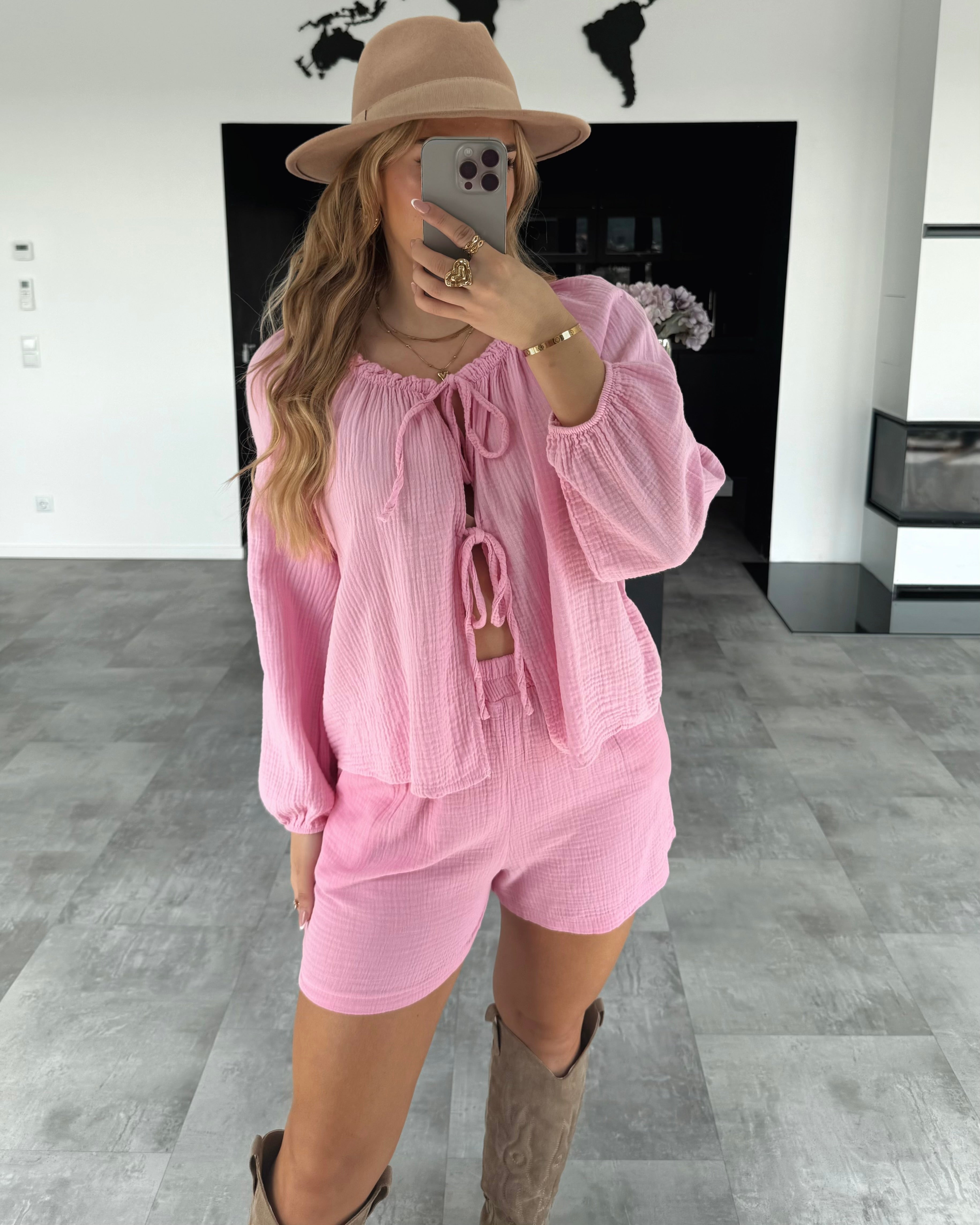 Musselin Knoten-Bluse "Kristin" Bubblegum Rosa