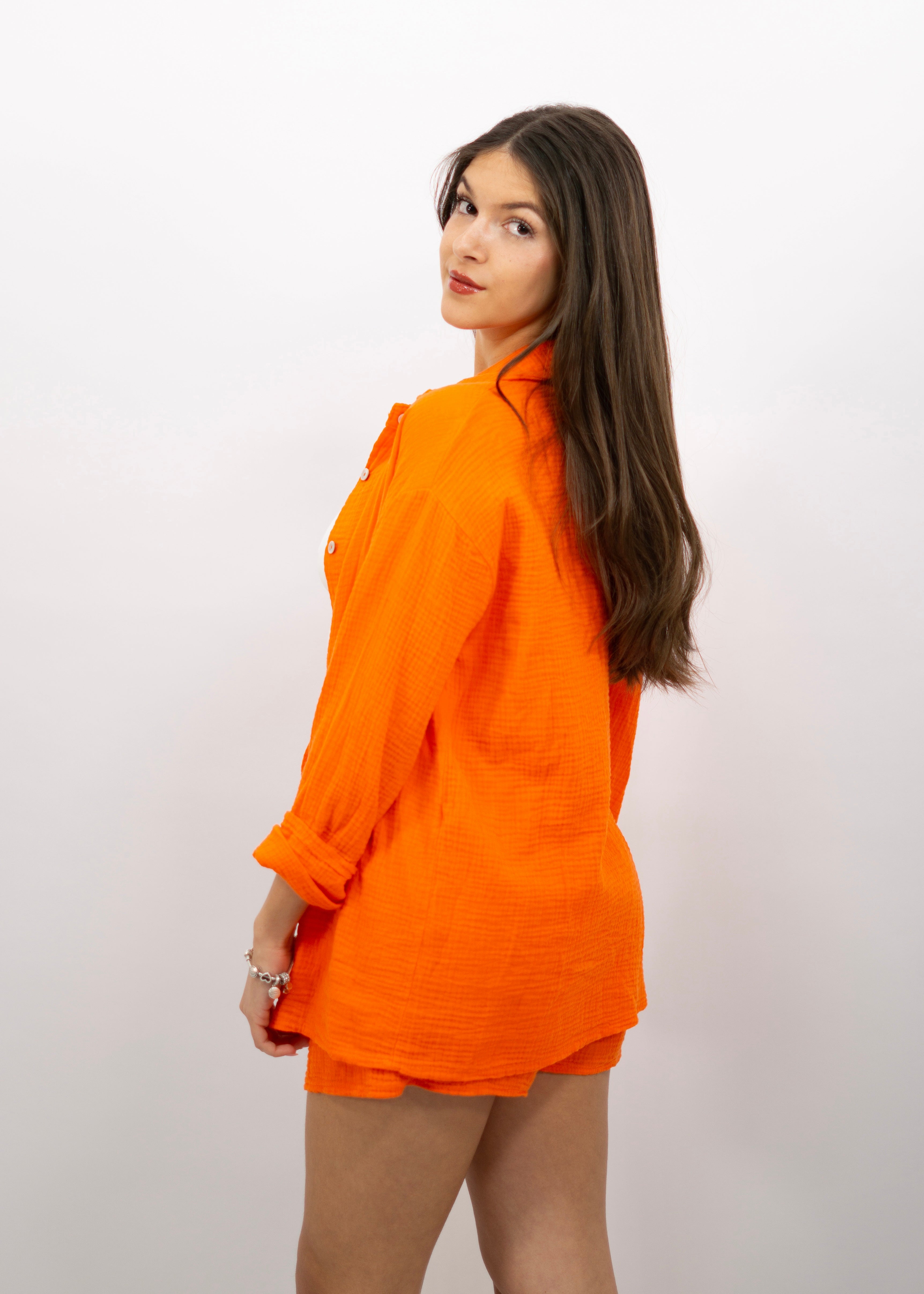 Musselin Zweiteiler „Malibu“ Kurze Bluse + Shorts Orange